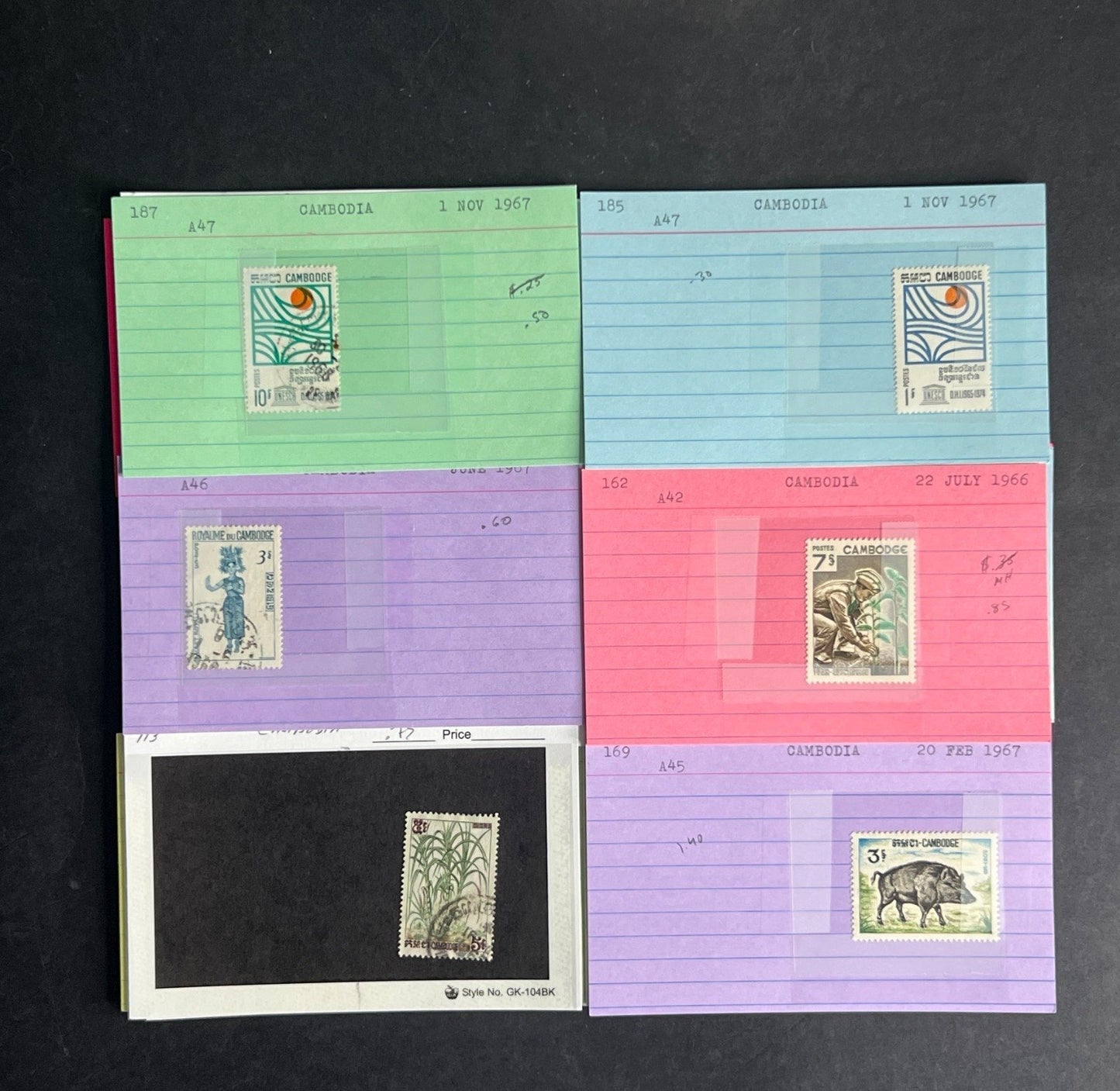 Cambodia Stamp Collection Dealer Cards $70 CV Mint & Used ZAYIX