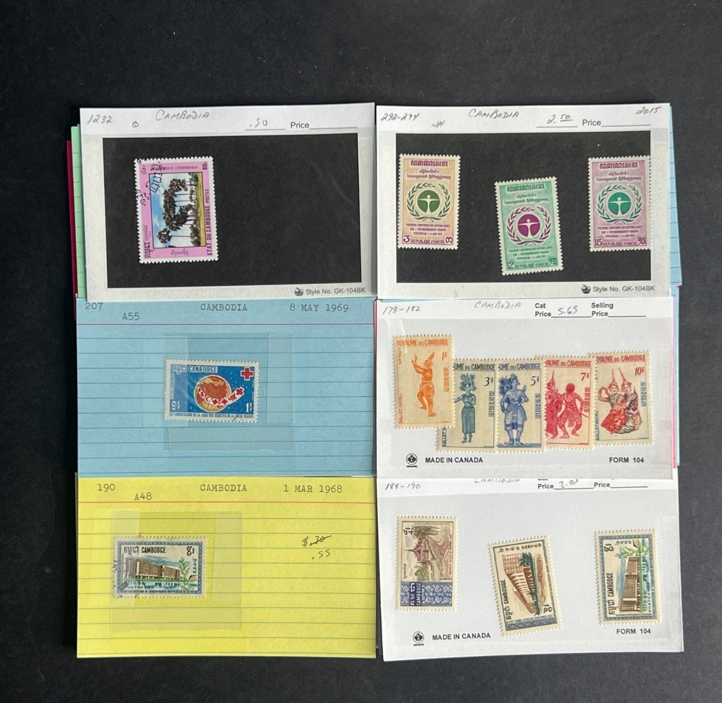 Cambodia Stamp Collection Dealer Cards $70 CV Mint & Used ZAYIX