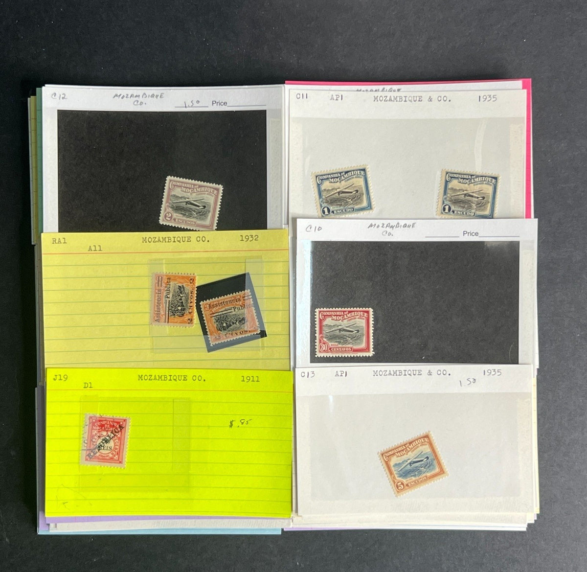 Mozambique Co. Stamp Collection Dealer Cards $155 CV Mint & Used ZAYIX