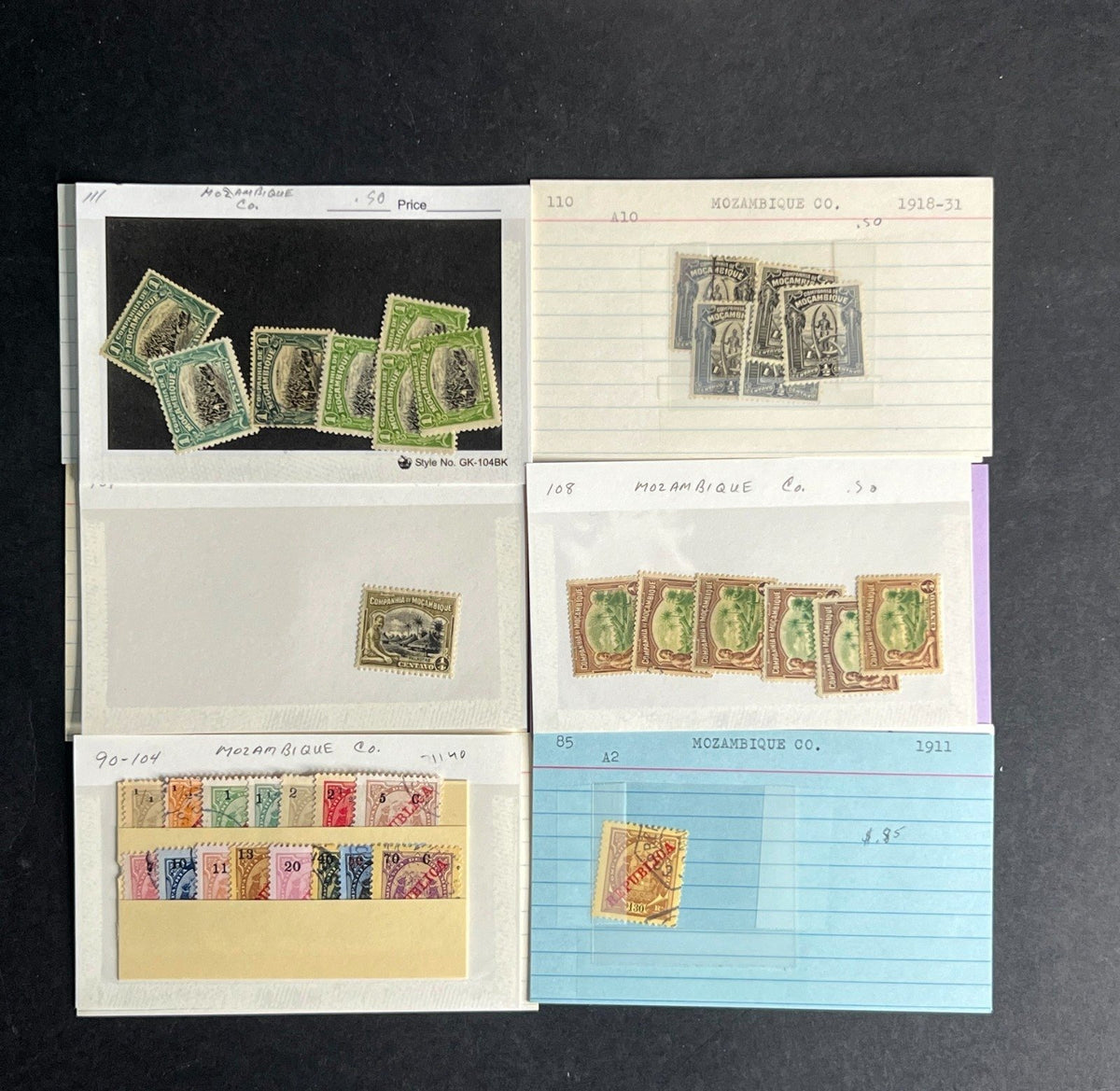 Mozambique Co. Stamp Collection Dealer Cards $155 CV Mint & Used ZAYIX