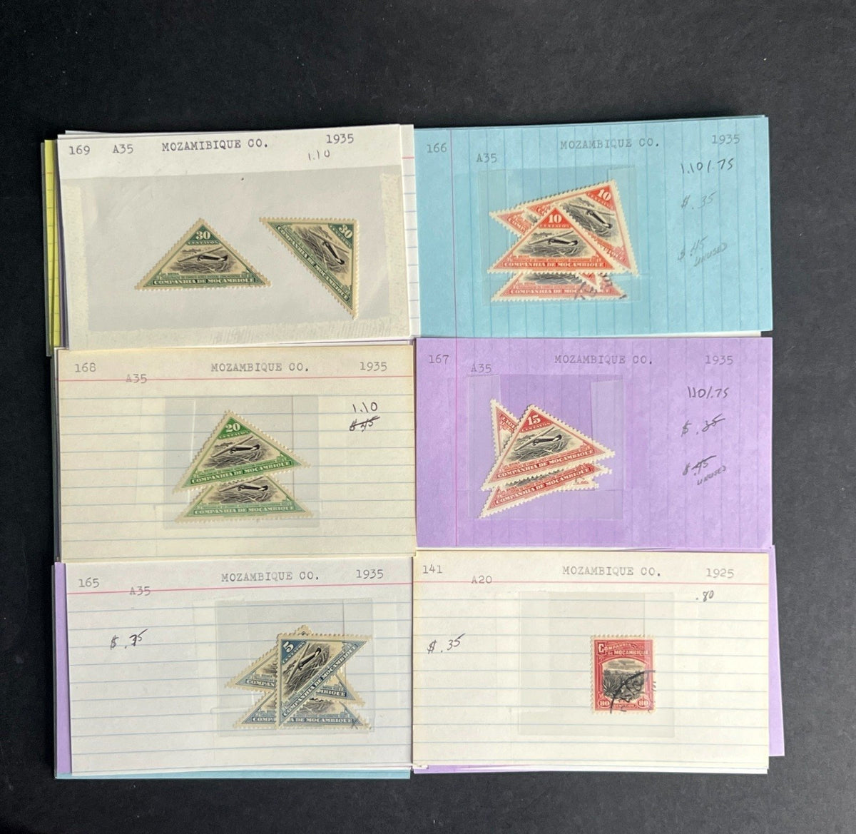 Mozambique Co. Stamp Collection Dealer Cards $155 CV Mint & Used ZAYIX
