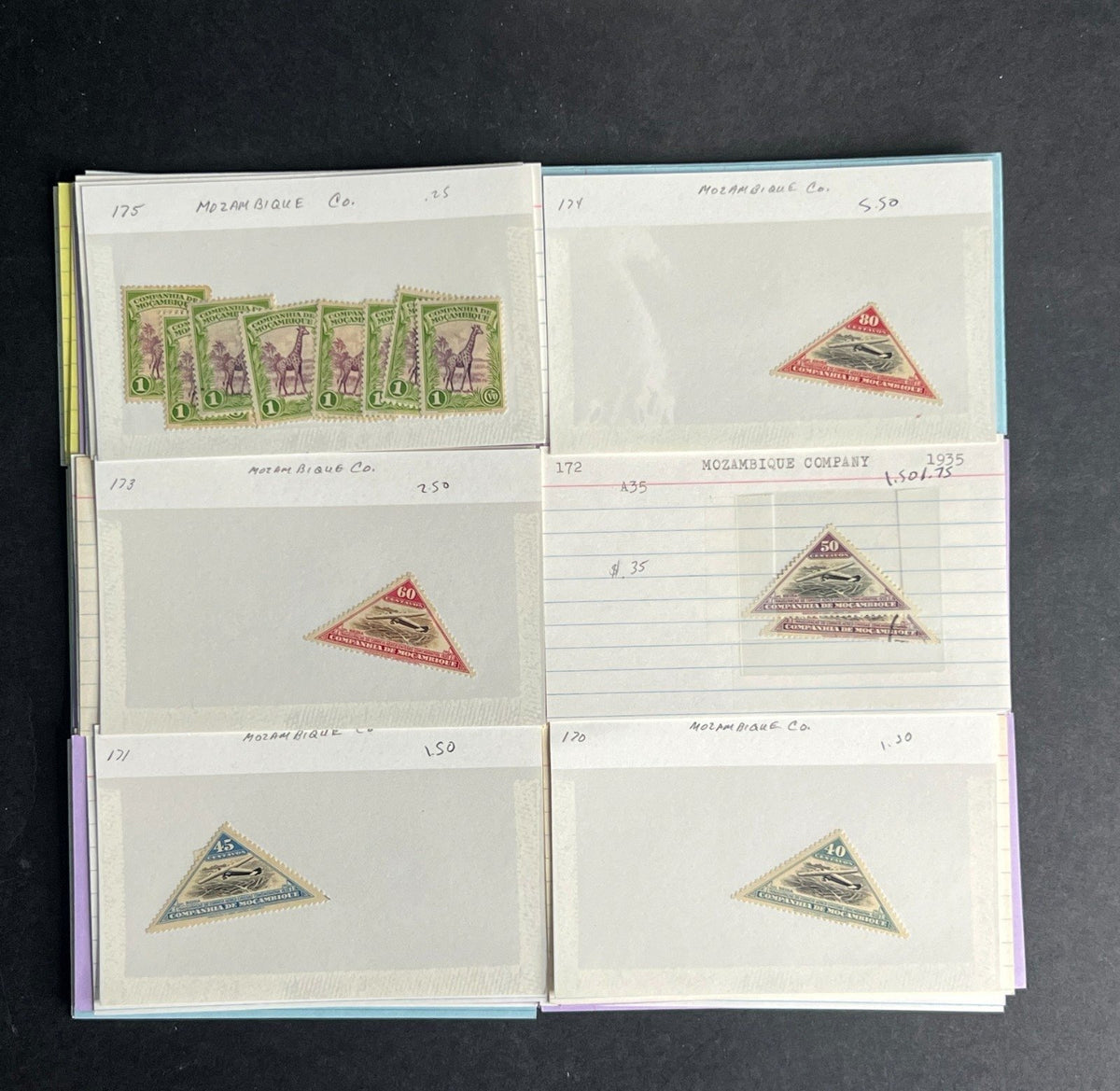 Mozambique Co. Stamp Collection Dealer Cards $155 CV Mint & Used ZAYIX