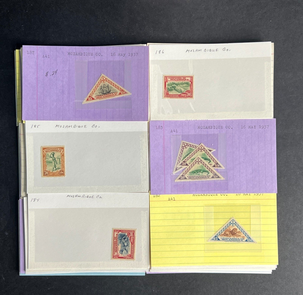 Mozambique Co. Stamp Collection Dealer Cards $155 CV Mint & Used ZAYIX