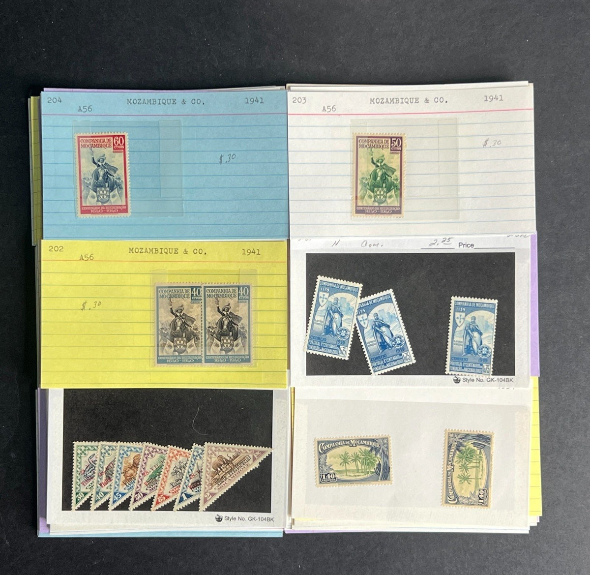 Mozambique Co. Stamp Collection Dealer Cards $155 CV Mint & Used ZAYIX