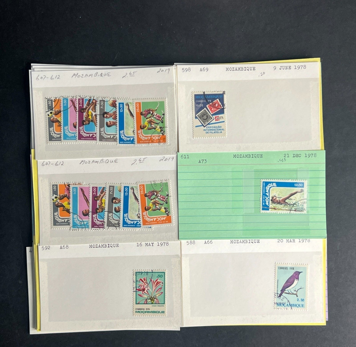 Mozambique Stamp Collection Dealer Cards $51 CV Mint & Used ZAYIX