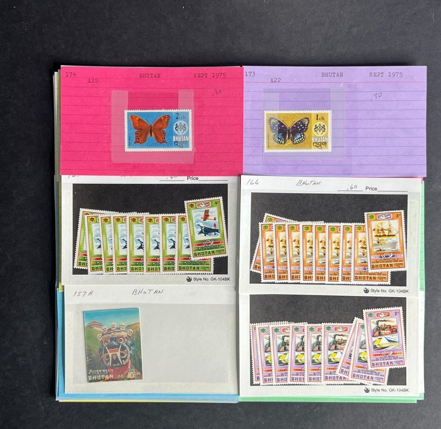 Bhutan Stamp Collection Dealer Cards $236 CV Mint & Used ZAYIX