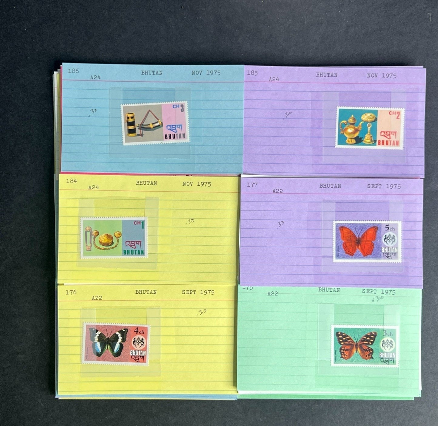 Bhutan Stamp Collection Dealer Cards $236 CV Mint & Used ZAYIX