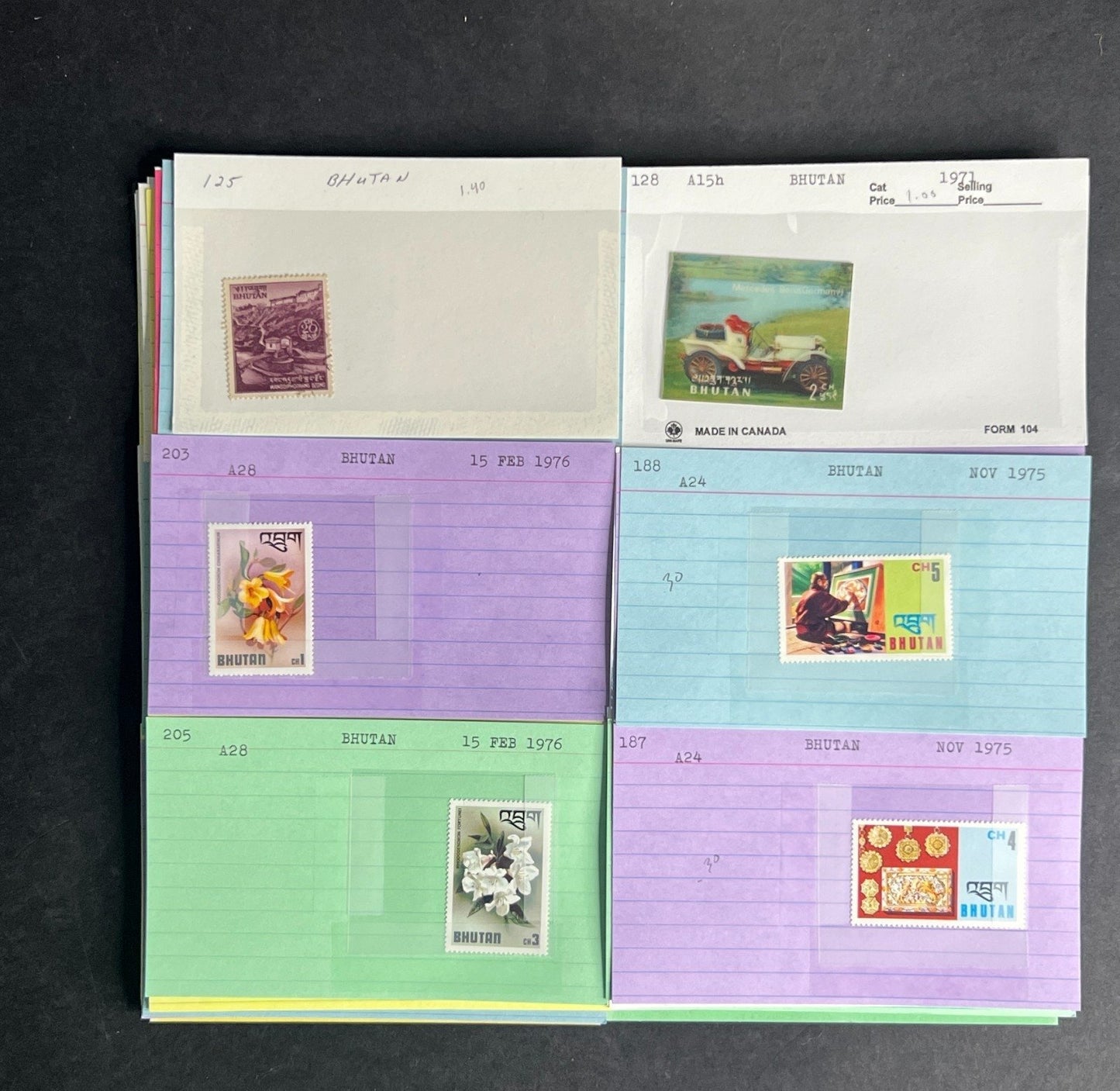 Bhutan Stamp Collection Dealer Cards $236 CV Mint & Used ZAYIX