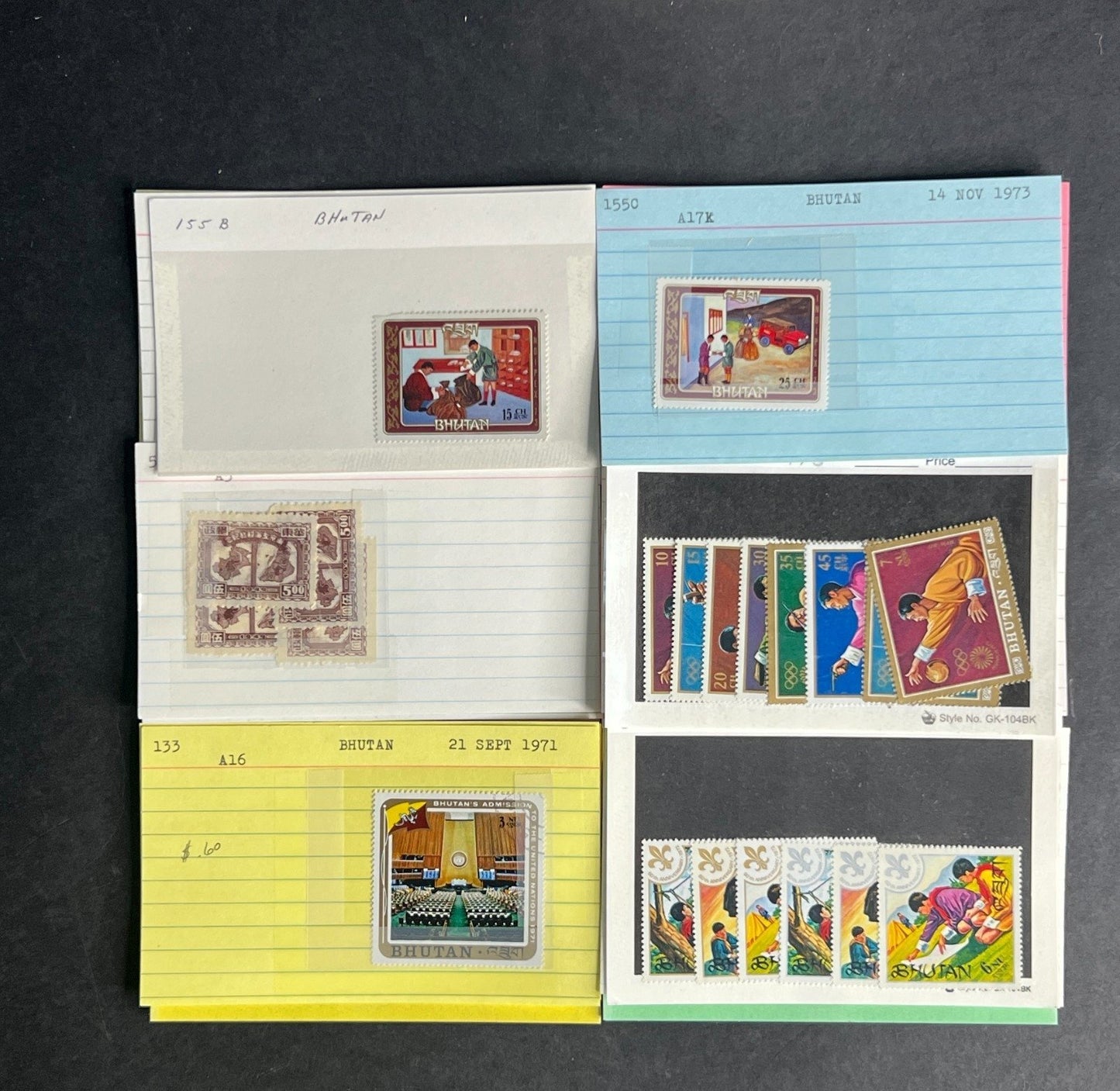 Bhutan Stamp Collection Dealer Cards $236 CV Mint & Used ZAYIX