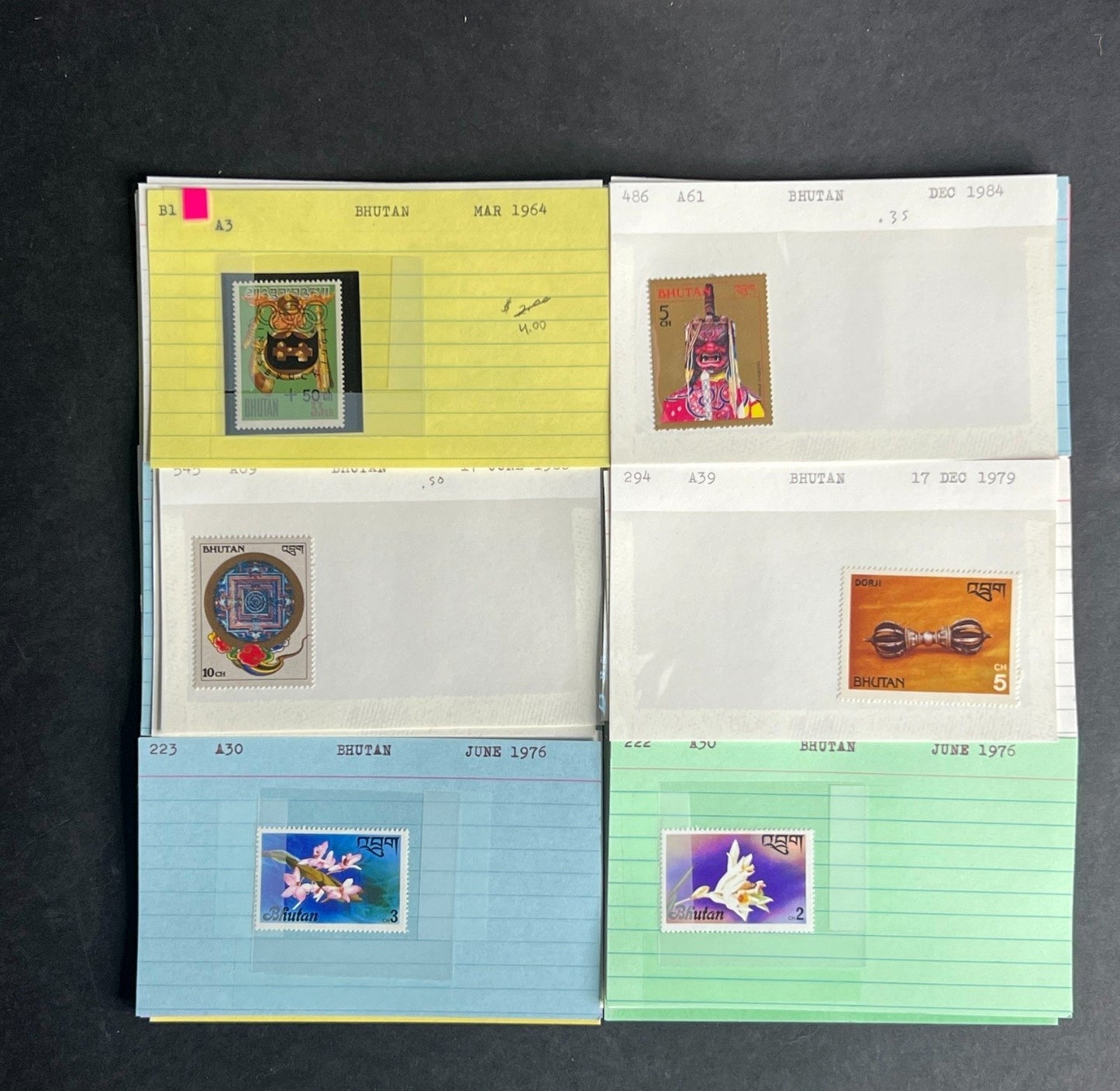 Bhutan Stamp Collection Dealer Cards $236 CV Mint & Used ZAYIX