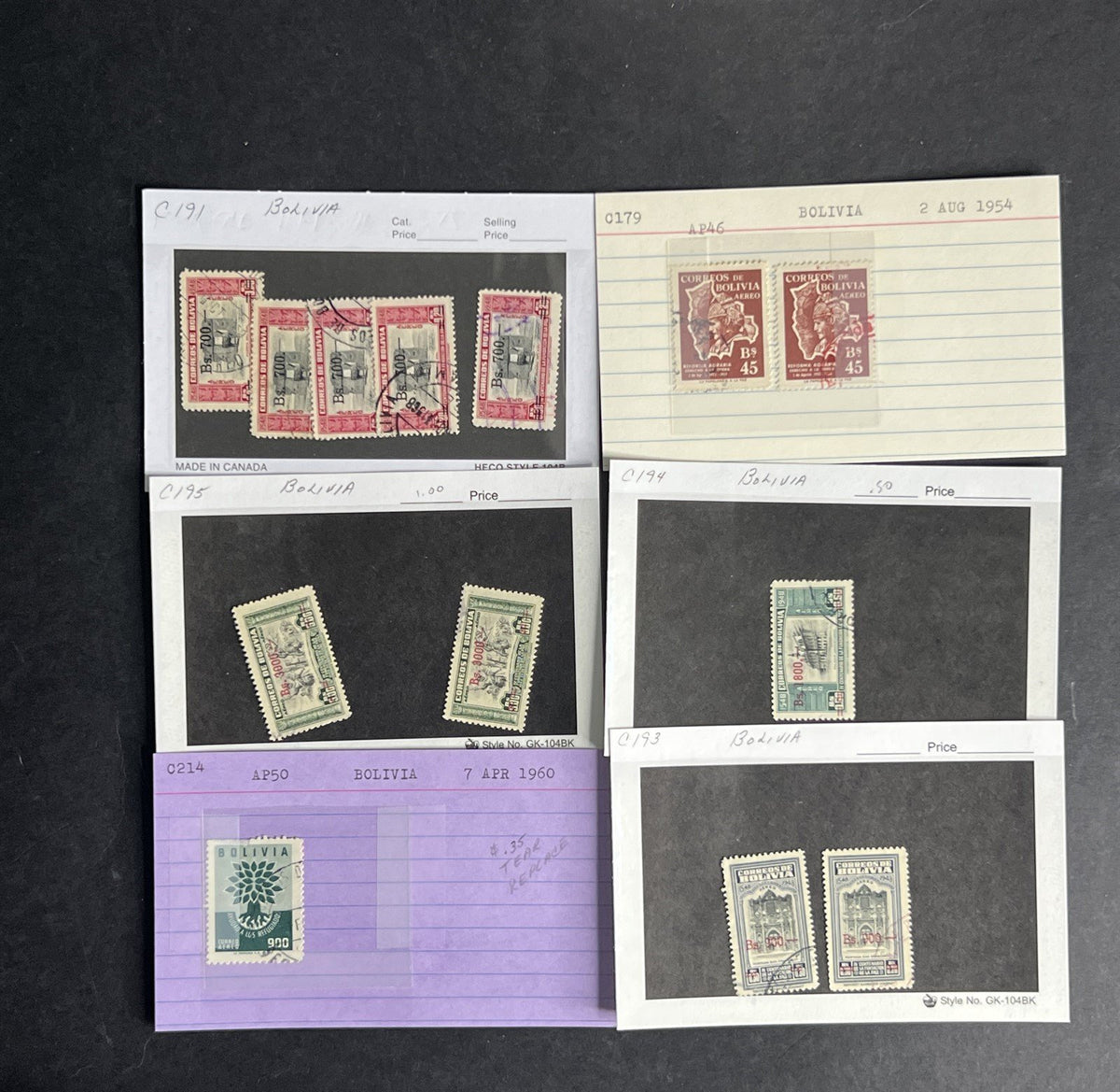 Bolivia Stamp Collection Dealer Cards $154 CV Mint & Used ZAYIX