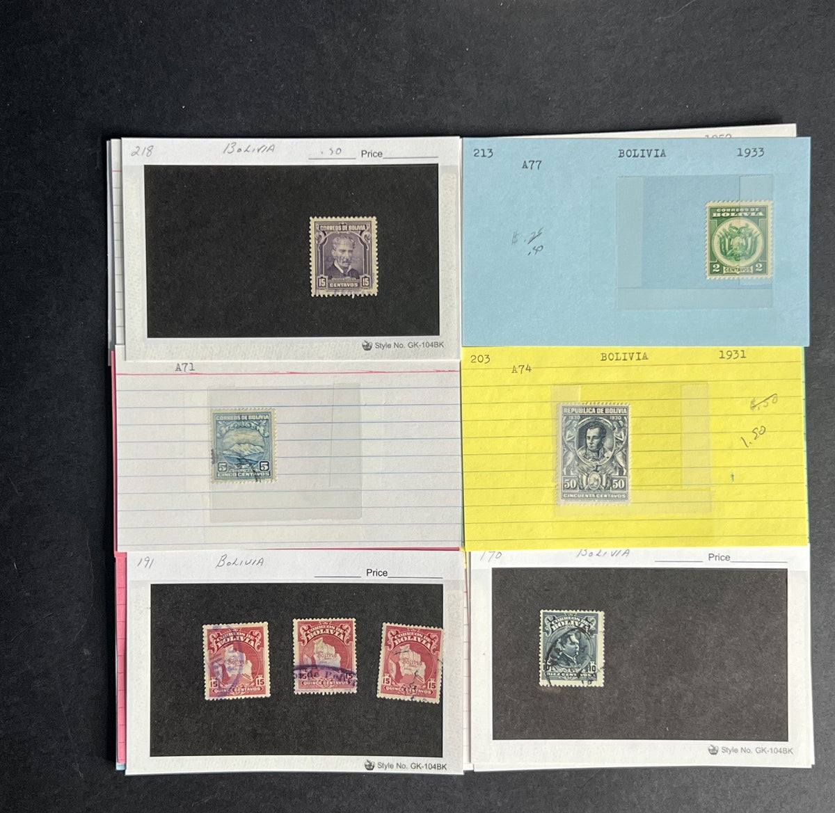 Bolivia Stamp Collection Dealer Cards $154 CV Mint & Used ZAYIX