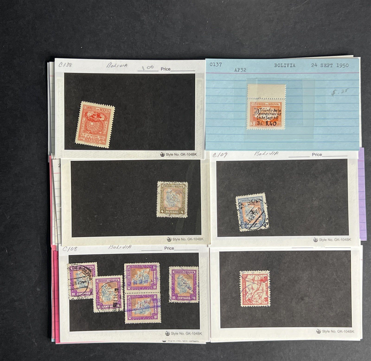 Bolivia Stamp Collection Dealer Cards $154 CV Mint & Used ZAYIX