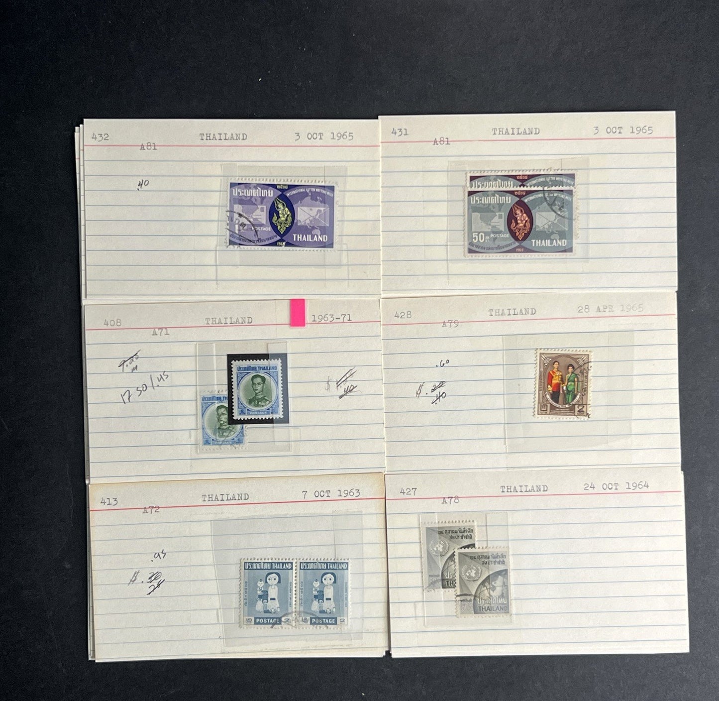 Thailand Stamp Collection Dealer Cards $213 CV Mint & Used ZAYIX