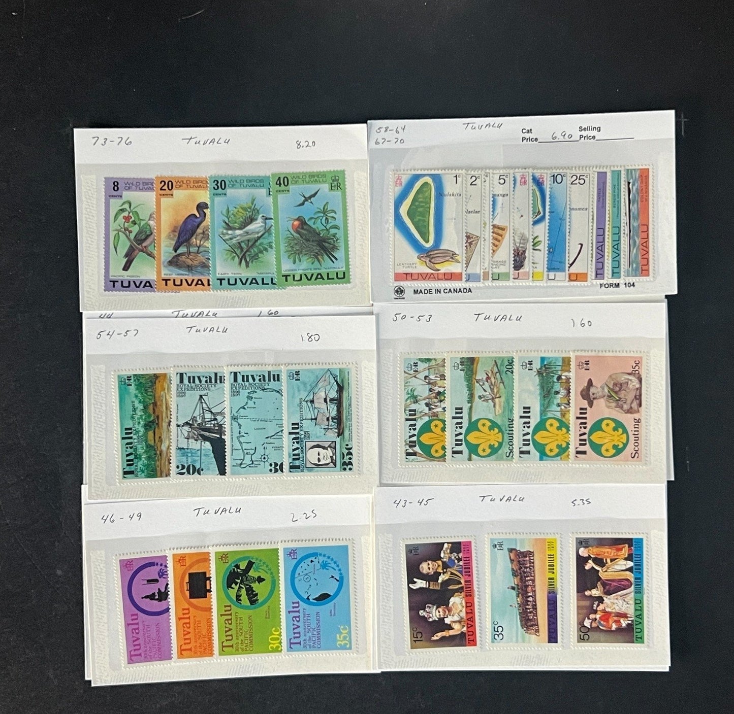 Tuvalu Stamp Collection Dealer Cards $174 CV Mint & Used ZAYIX
