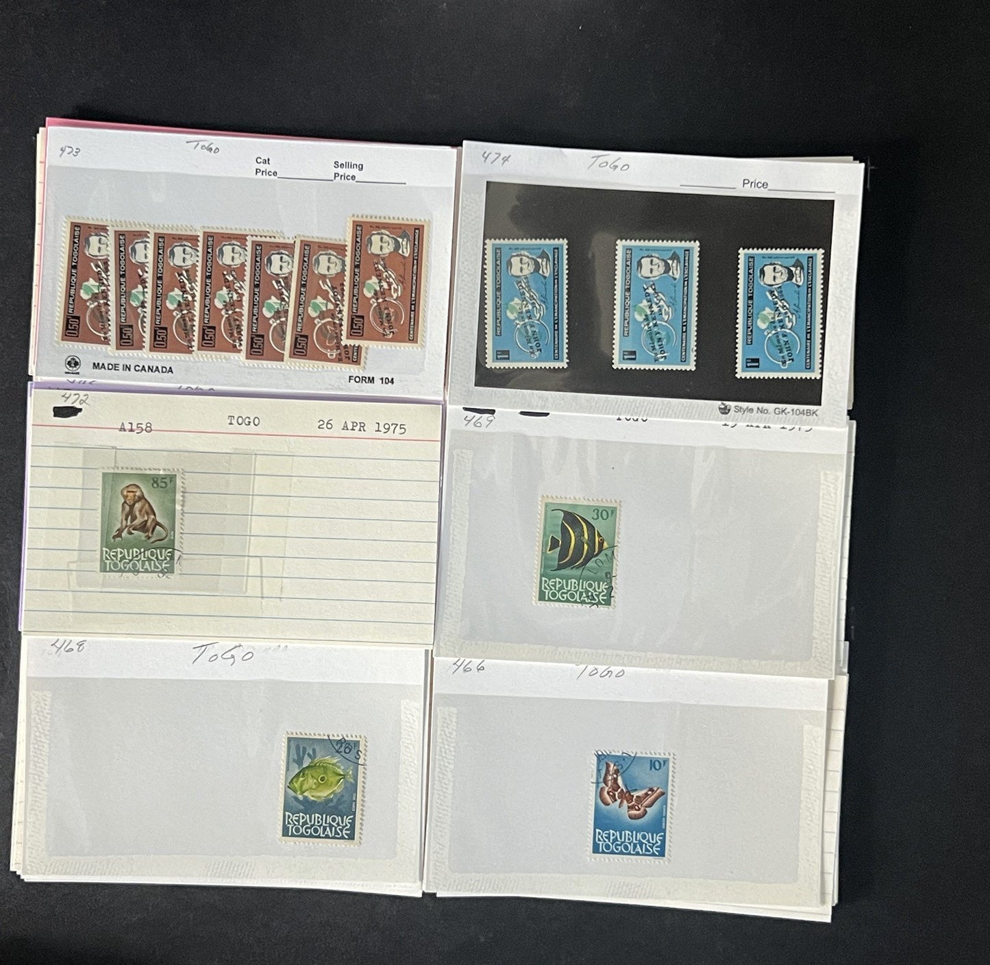 Togo Stamp Collection Dealer Cards $117 CV Mint & Used ZAYIX