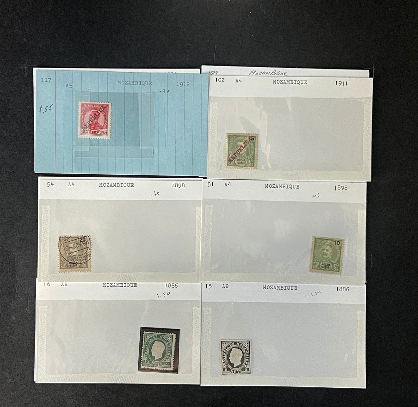 Mozambique Stamp Collection Dealer Cards $106 CV Mint & Used ZAYIX