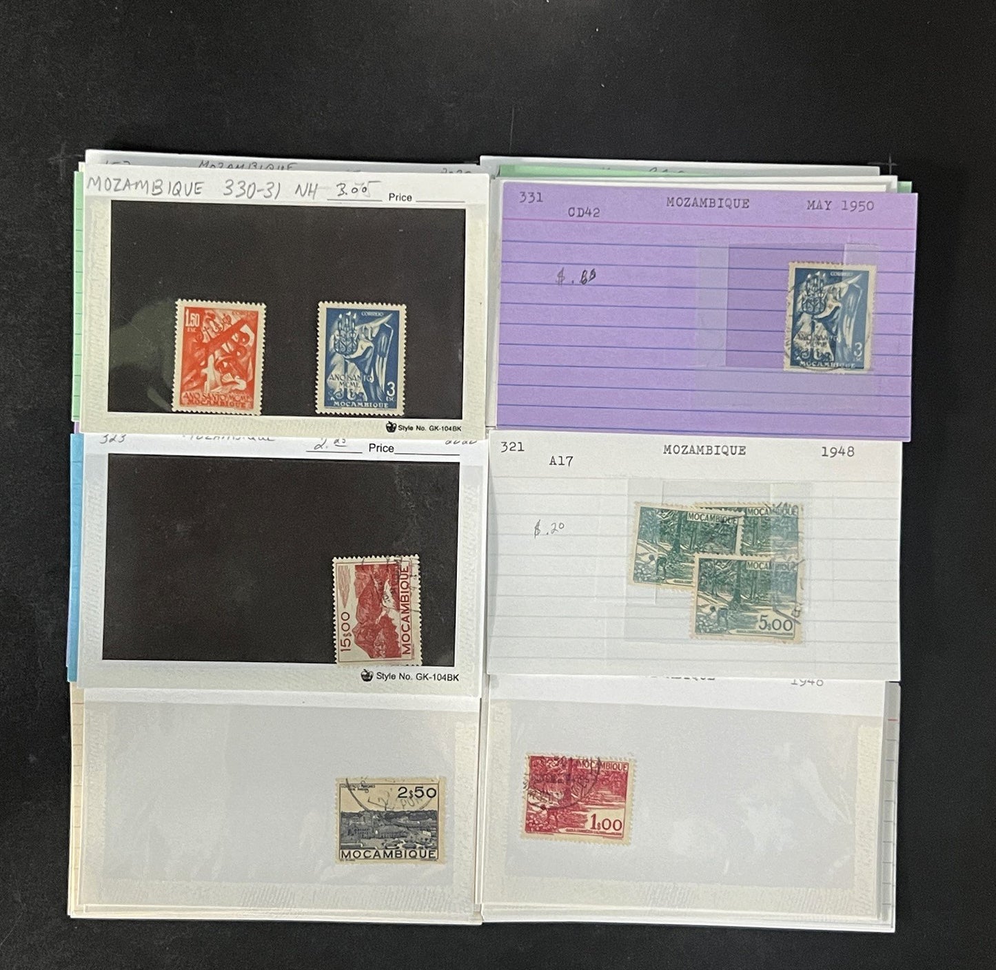 Mozambique Stamp Collection Dealer Cards $106 CV Mint & Used ZAYIX