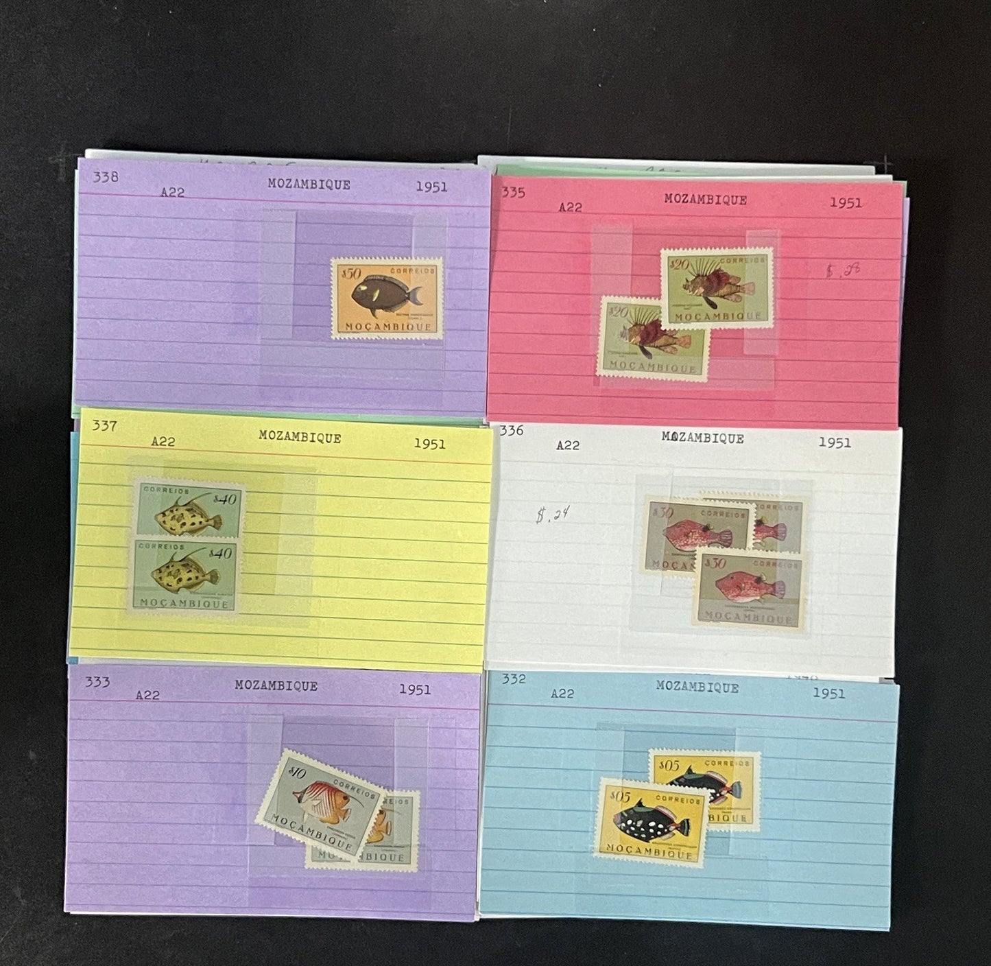Mozambique Stamp Collection Dealer Cards $106 CV Mint & Used ZAYIX