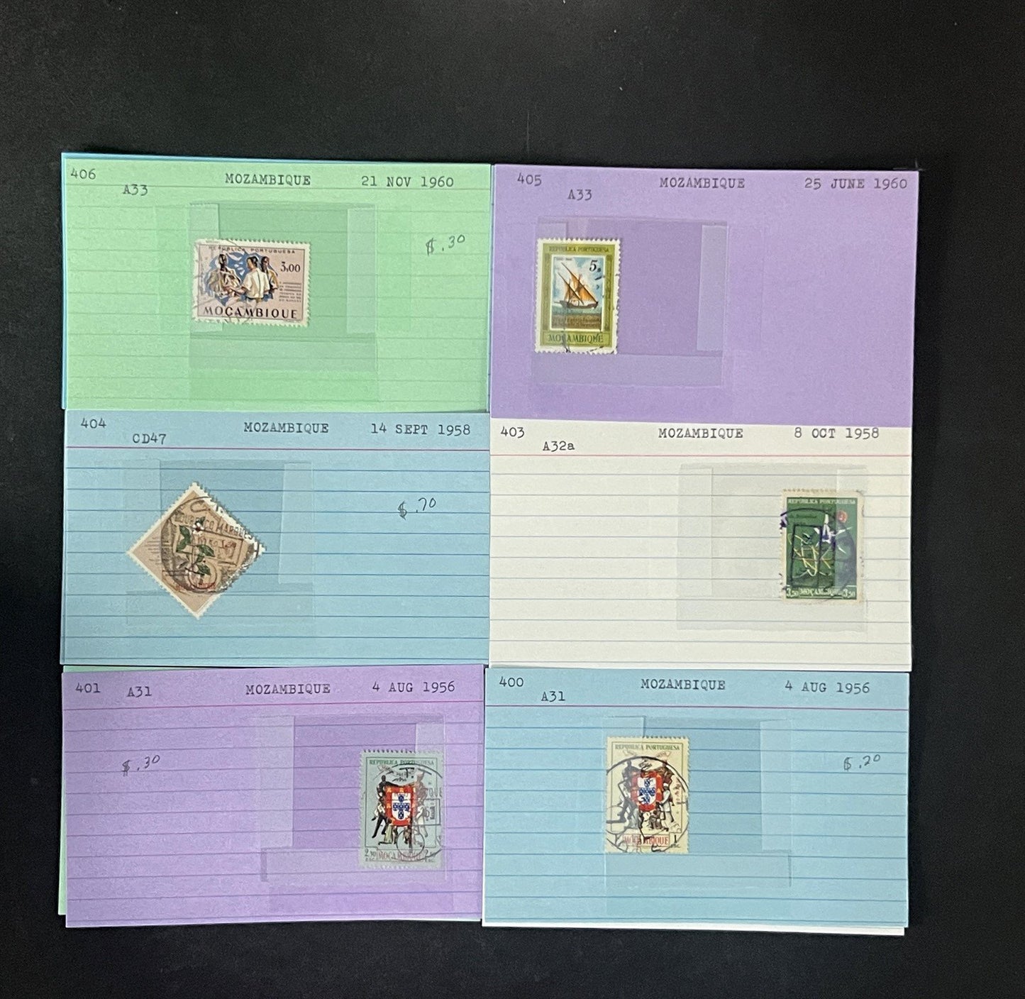 Mozambique Stamp Collection Dealer Cards $106 CV Mint & Used ZAYIX