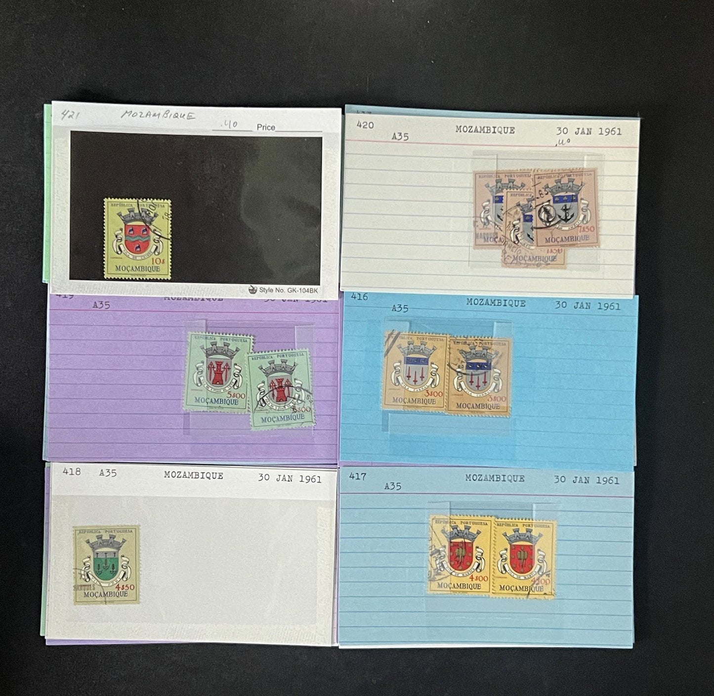 Mozambique Stamp Collection Dealer Cards $106 CV Mint & Used ZAYIX