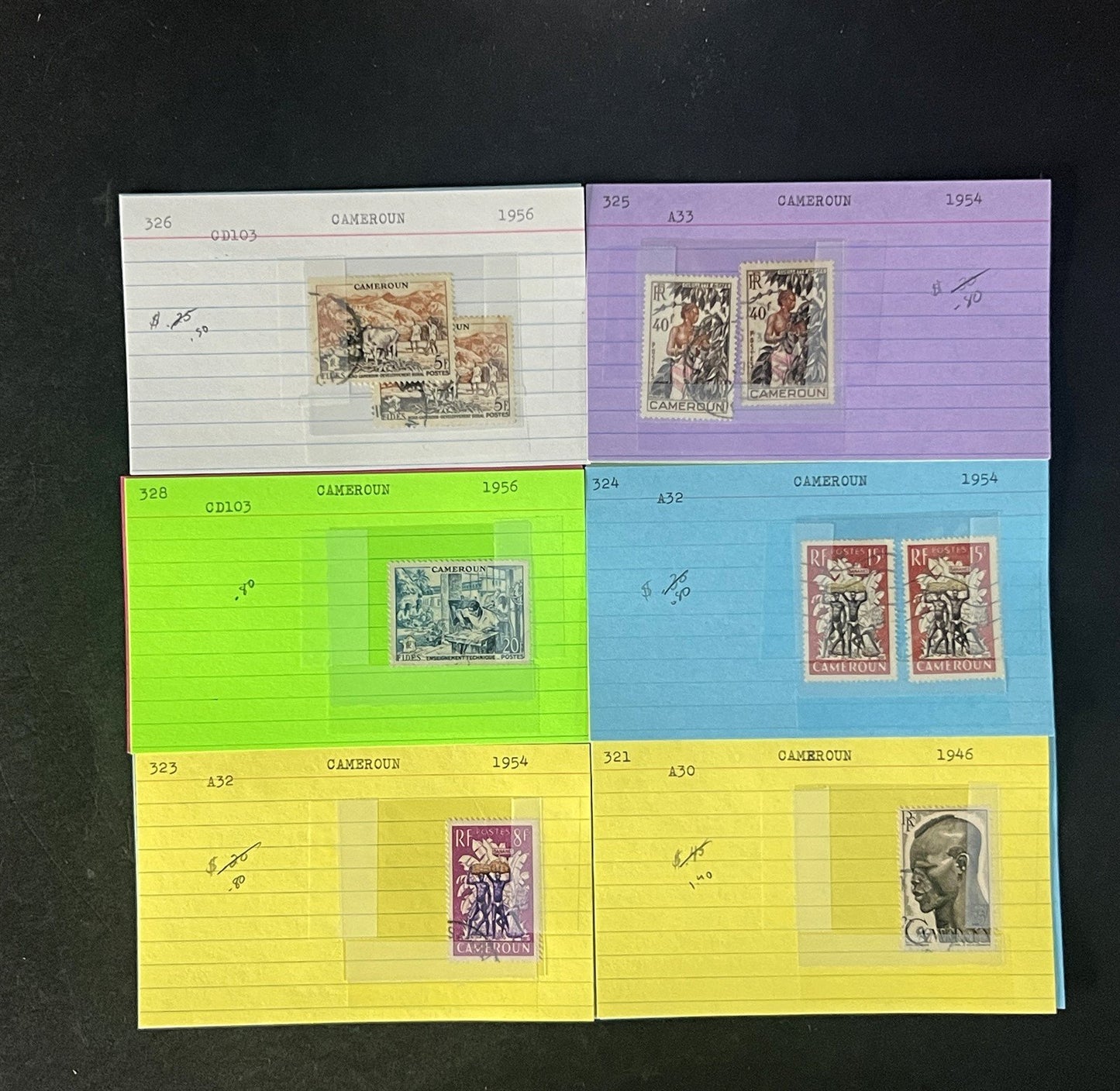 Cameroun Stamp Collection Dealer Cards $188 CV Mint & Used ZAYIX