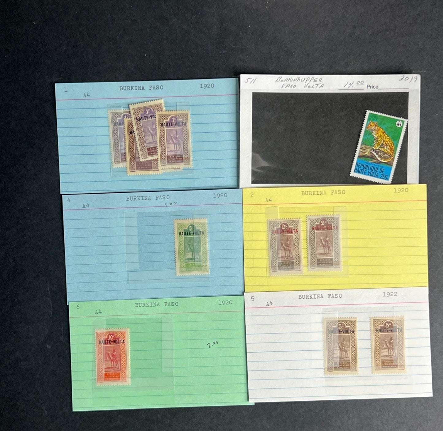 Burkina Faso Stamp Collection Dealer Cards $104 CV Mint & Used ZAYIX