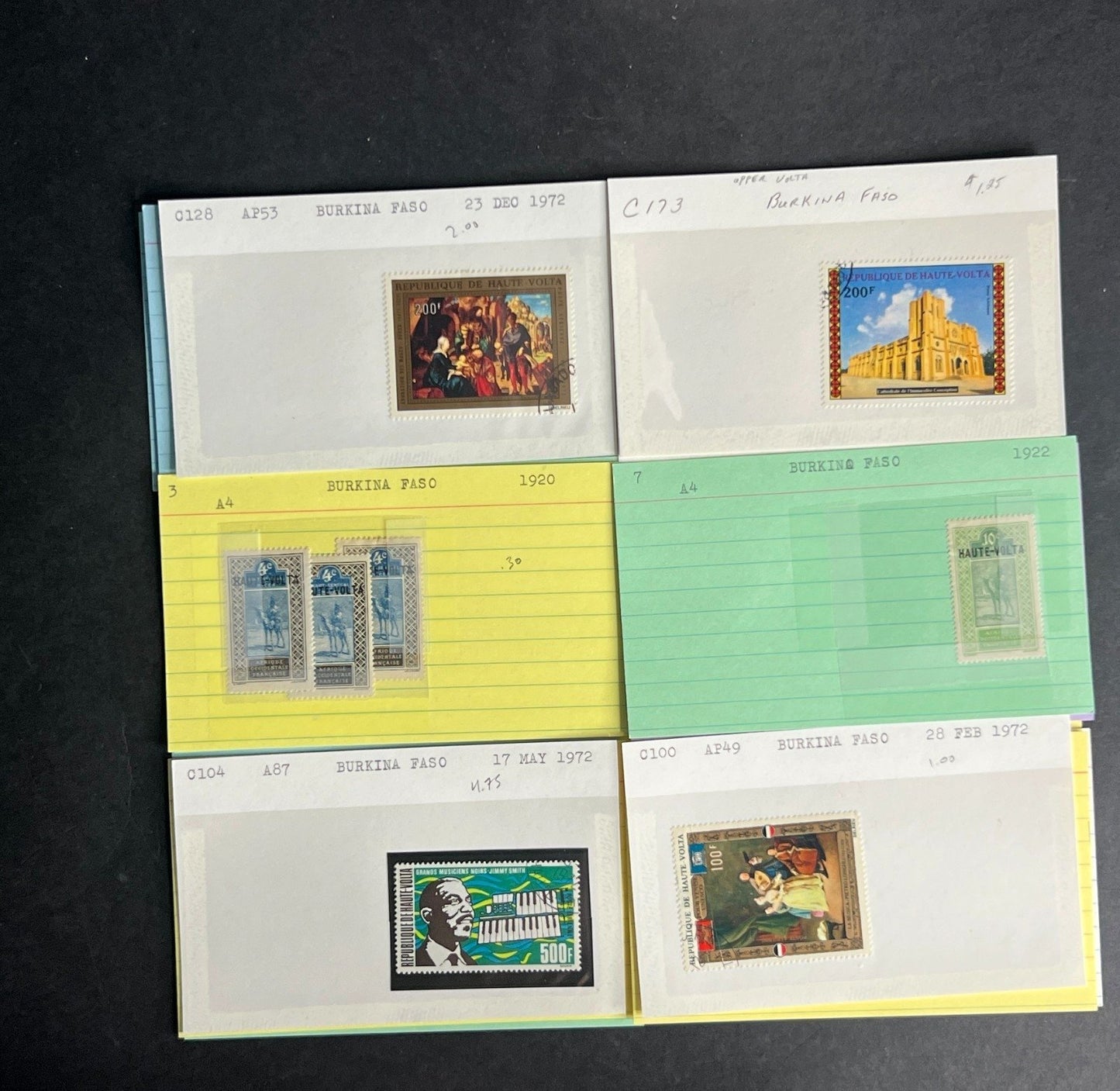 Burkina Faso Stamp Collection Dealer Cards $104 CV Mint & Used ZAYIX