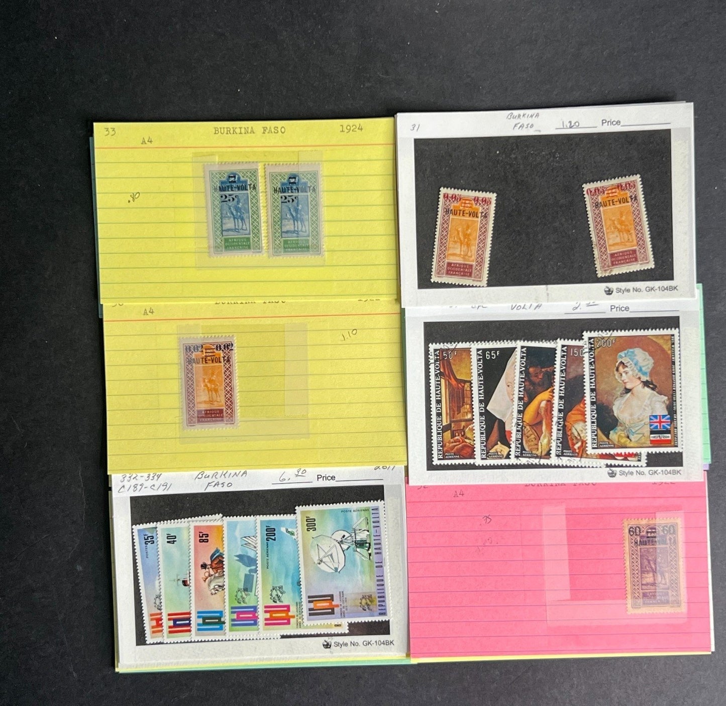 Burkina Faso Stamp Collection Dealer Cards $104 CV Mint & Used ZAYIX