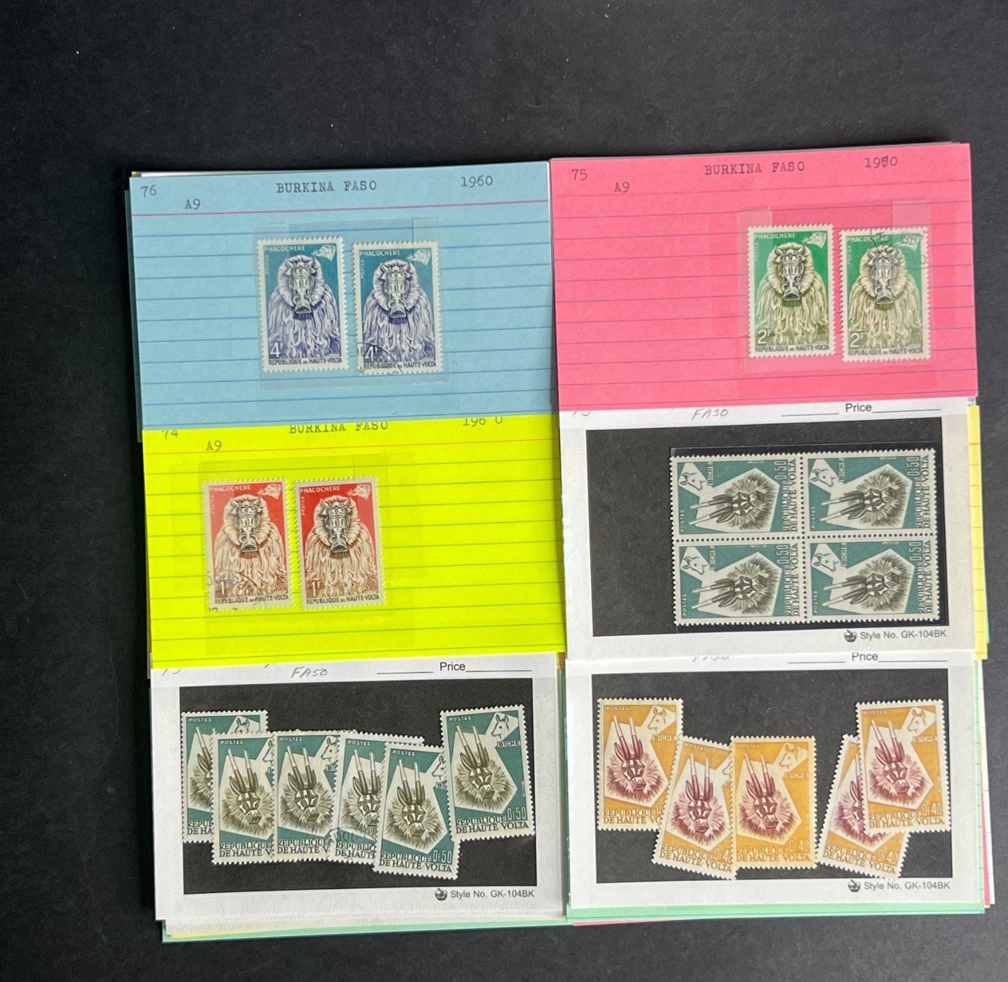 Burkina Faso Stamp Collection Dealer Cards $104 CV Mint & Used ZAYIX