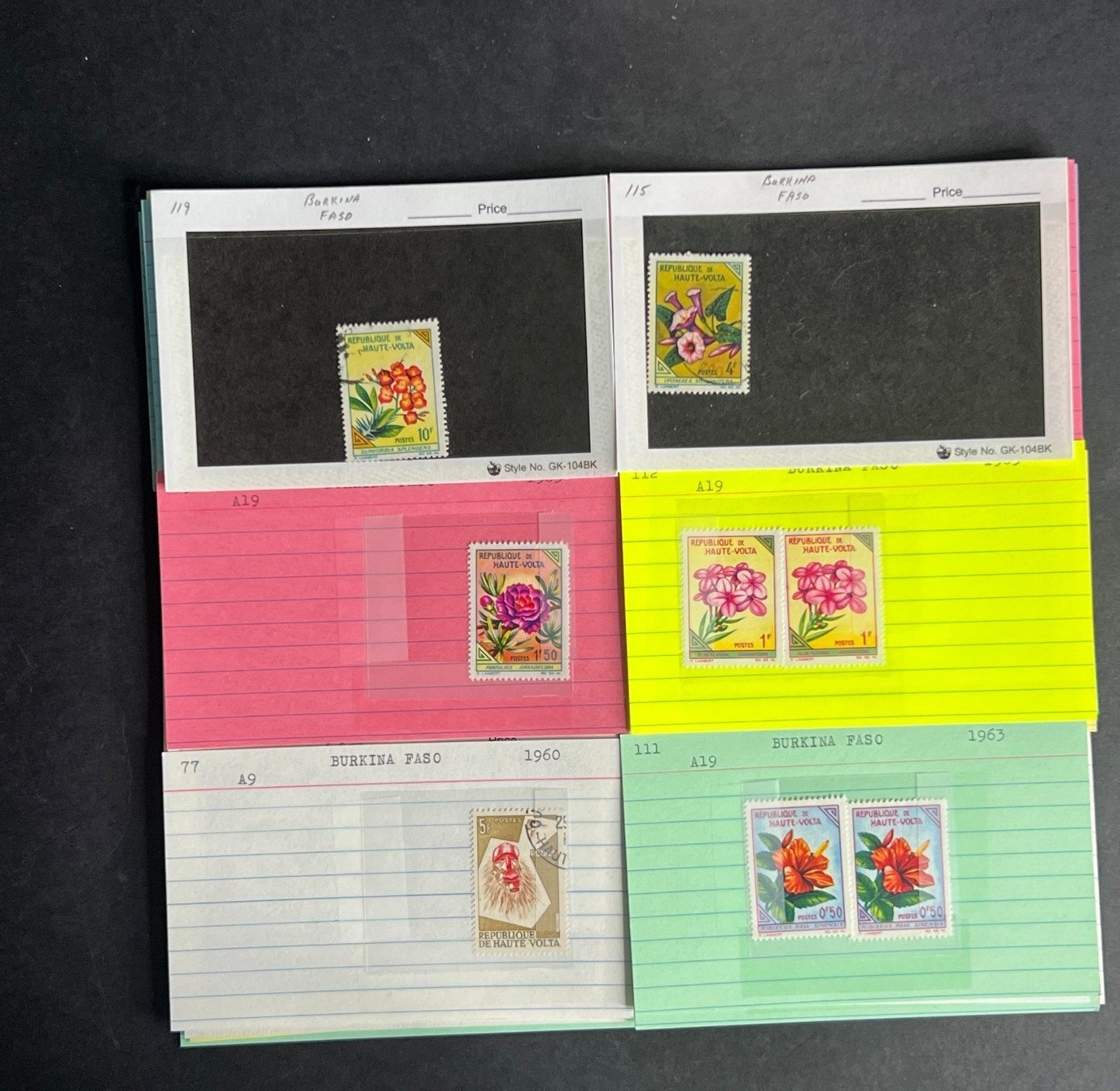 Burkina Faso Stamp Collection Dealer Cards $104 CV Mint & Used ZAYIX