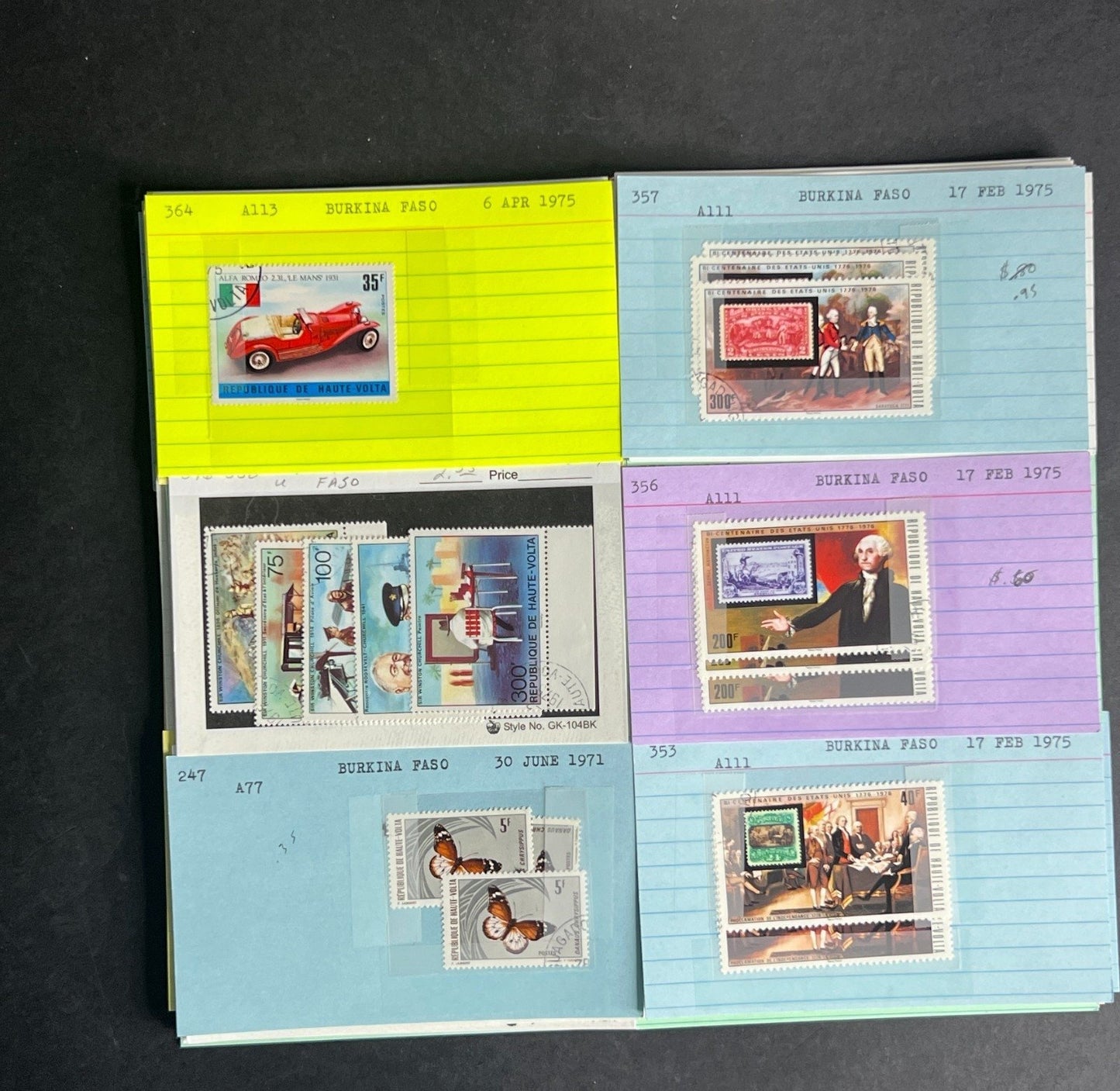 Burkina Faso Stamp Collection Dealer Cards $104 CV Mint & Used ZAYIX