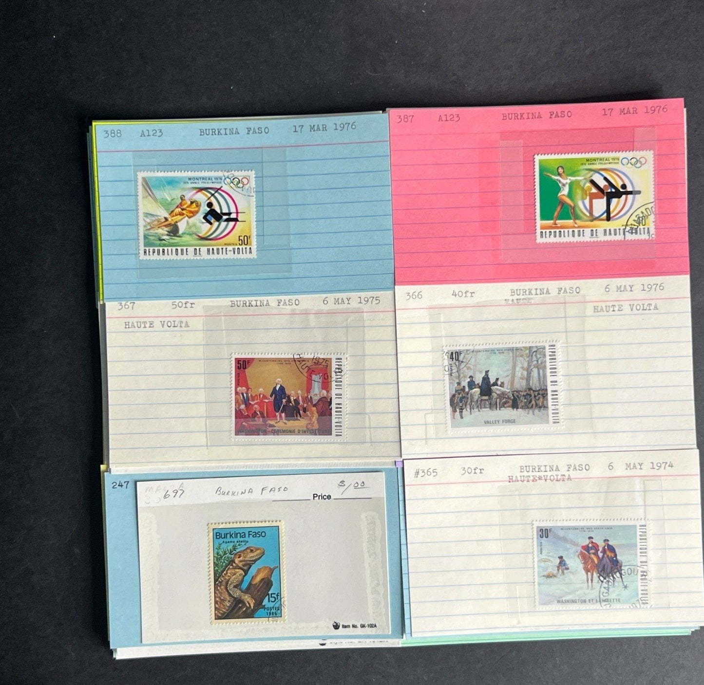 Burkina Faso Stamp Collection Dealer Cards $104 CV Mint & Used ZAYIX