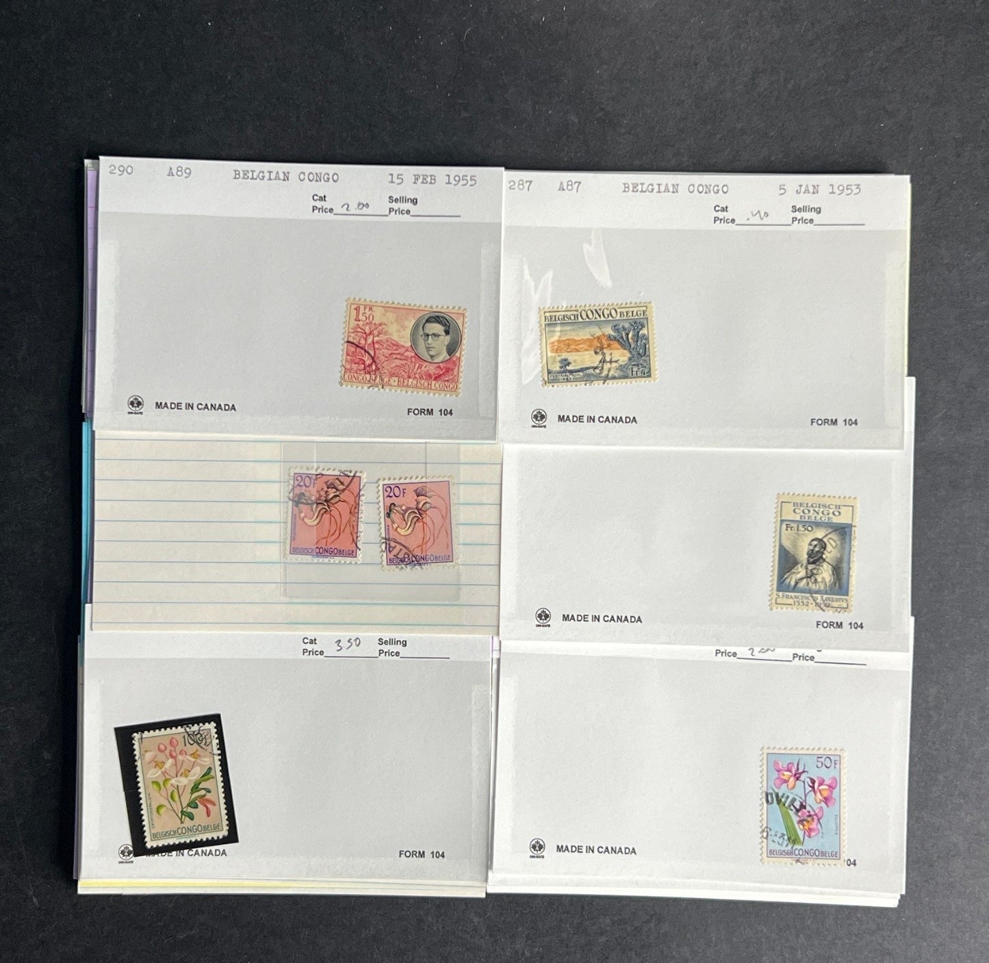 Belgian Congo Stamp Collection Dealer Cards $70 CV Mint & Used ZAYIX