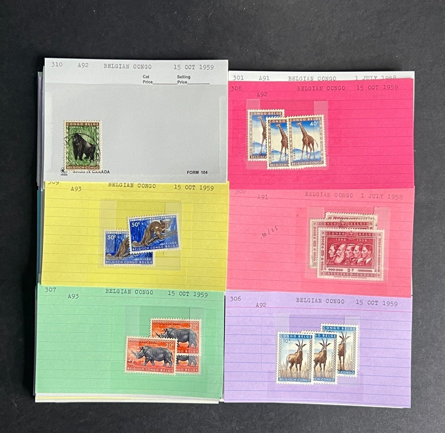 Belgian Congo Stamp Collection Dealer Cards $70 CV Mint & Used ZAYIX