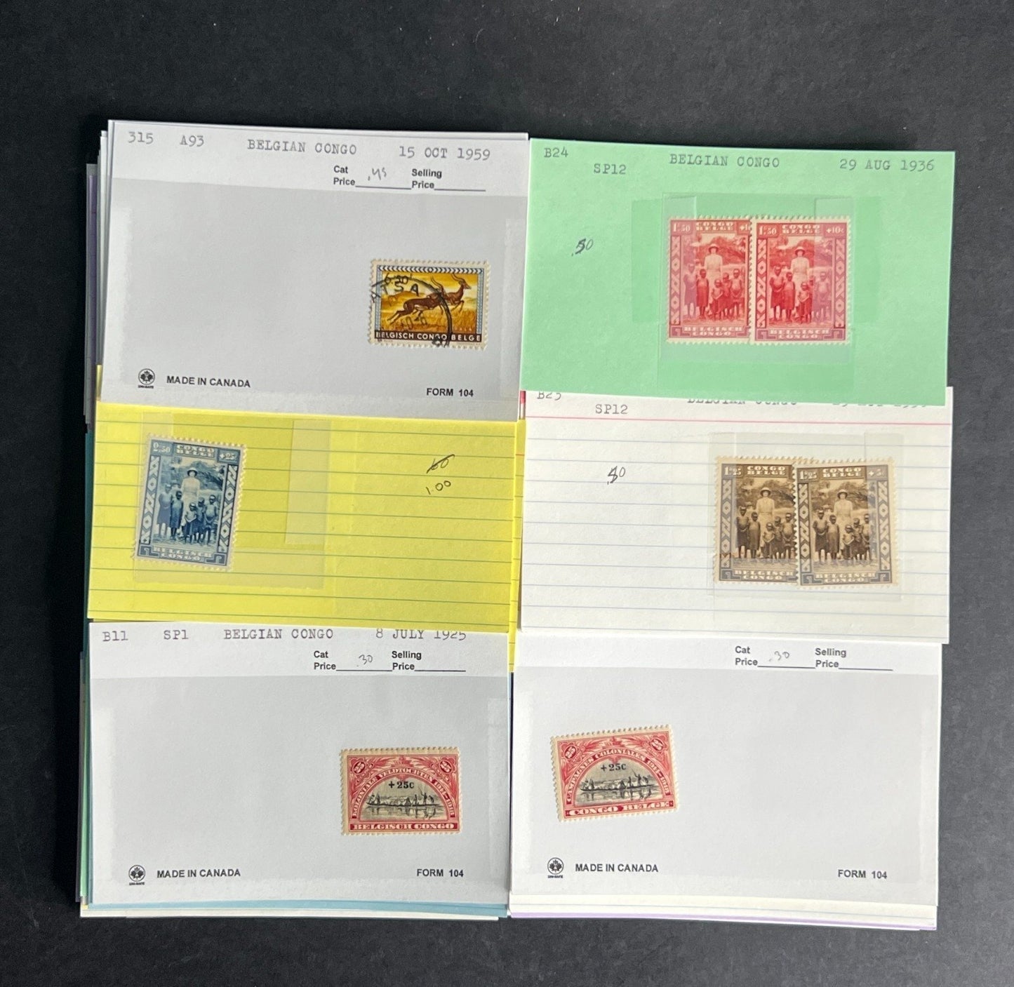 Belgian Congo Stamp Collection Dealer Cards $70 CV Mint & Used ZAYIX