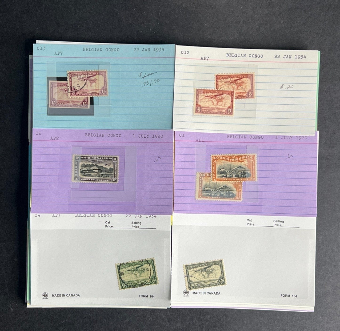Belgian Congo Stamp Collection Dealer Cards $70 CV Mint & Used ZAYIX