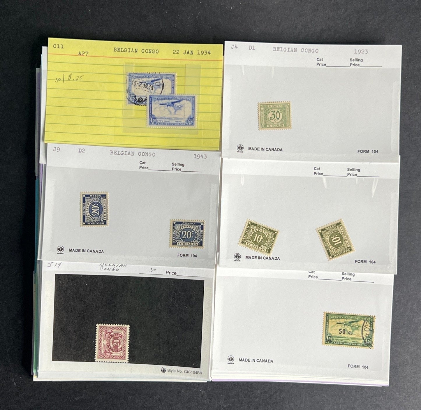 Belgian Congo Stamp Collection Dealer Cards $70 CV Mint & Used ZAYIX