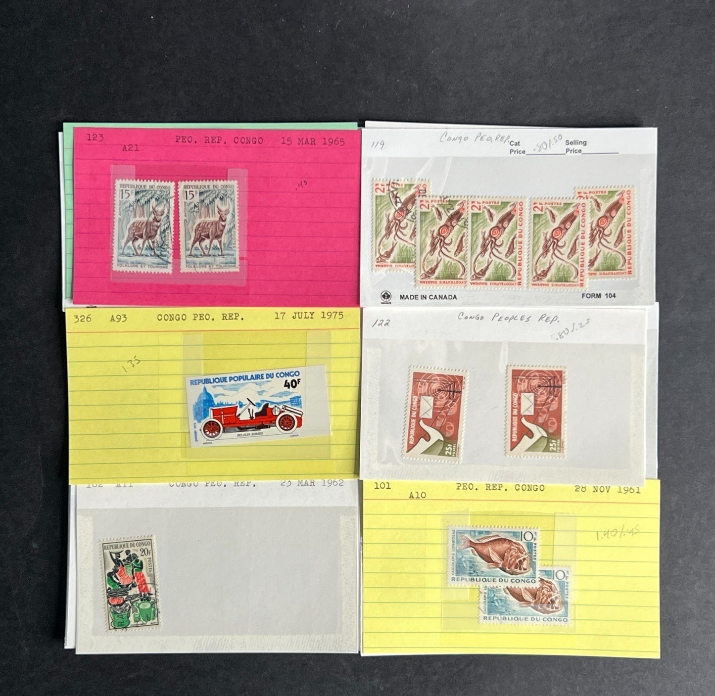 Congo People's Republic Stamp Collection Dealer Cards $118 CV Mint & Used ZAYIX