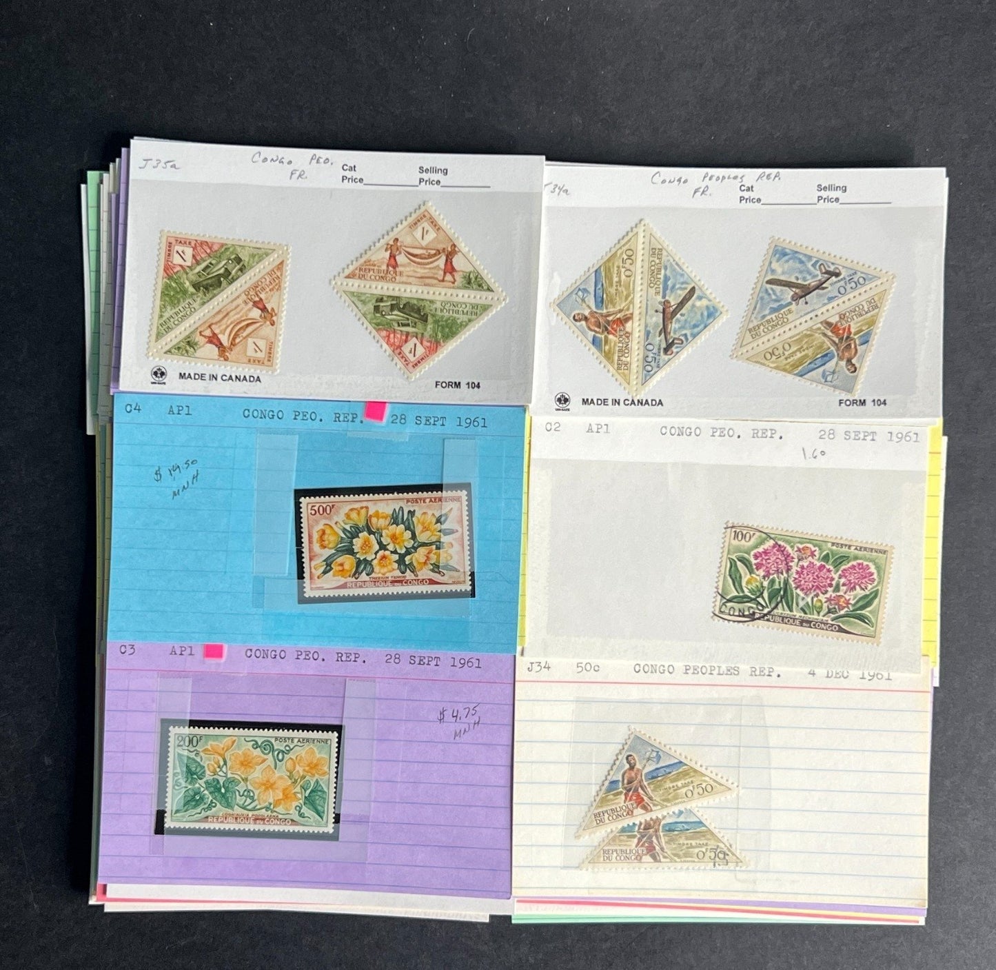 Congo People's Republic Stamp Collection Dealer Cards $118 CV Mint & Used ZAYIX