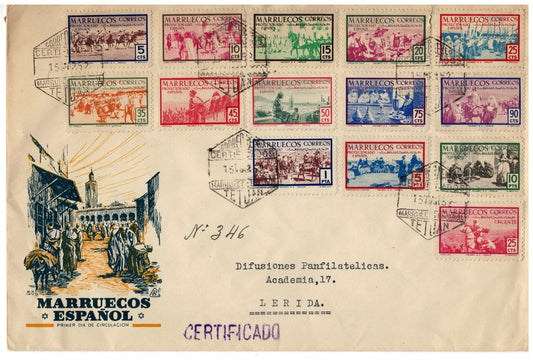 Spanish Morocco 304-316, E12 FDC 1952 Horses and Military scenes ZAYIX