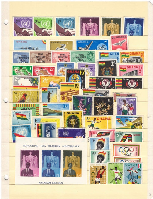Ghana Stamp Collection 3 Stock Pages Sets Singles $49 CV MNH/MH/Used ZAYIX