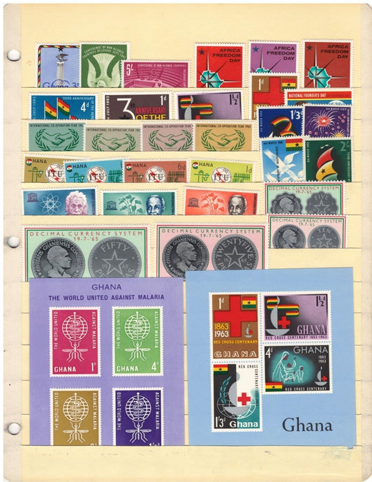Ghana Stamp Collection 3 Stock Pages Sets Singles $60 CV MNH/MH/Used ZAYIX