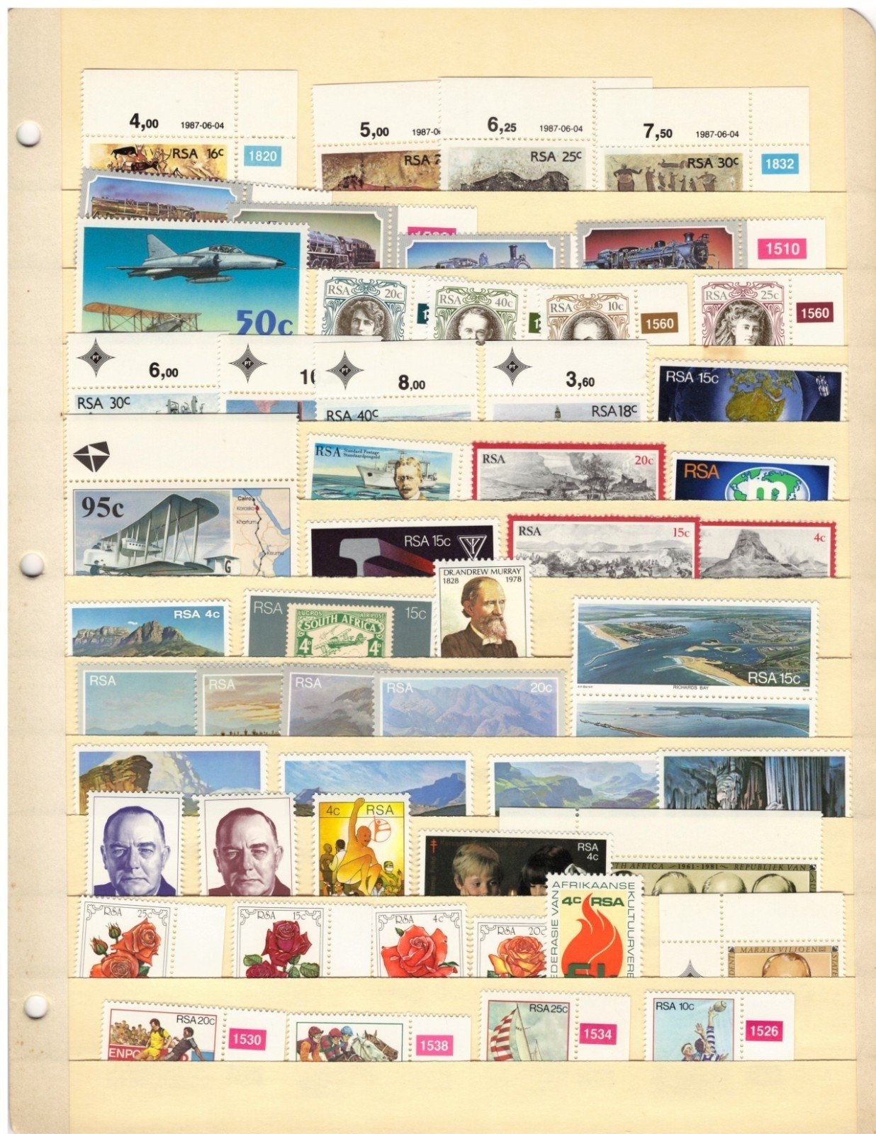 RSA South Africa Stamp Collection 4 Stock Pages Sets Singles $119CV MNH/MH ZAYIX