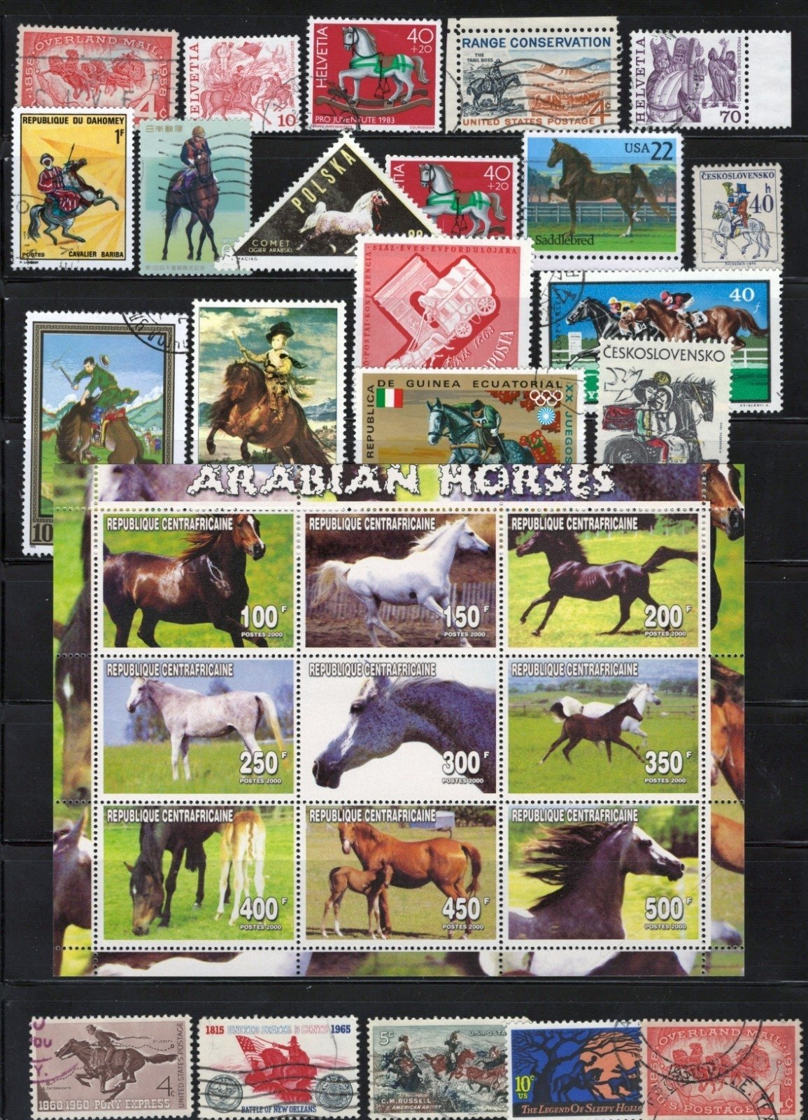 Horses Stamp Collection 4 Stock Pages Sets Singles 130 Stamps Mint/Used ZAYIX