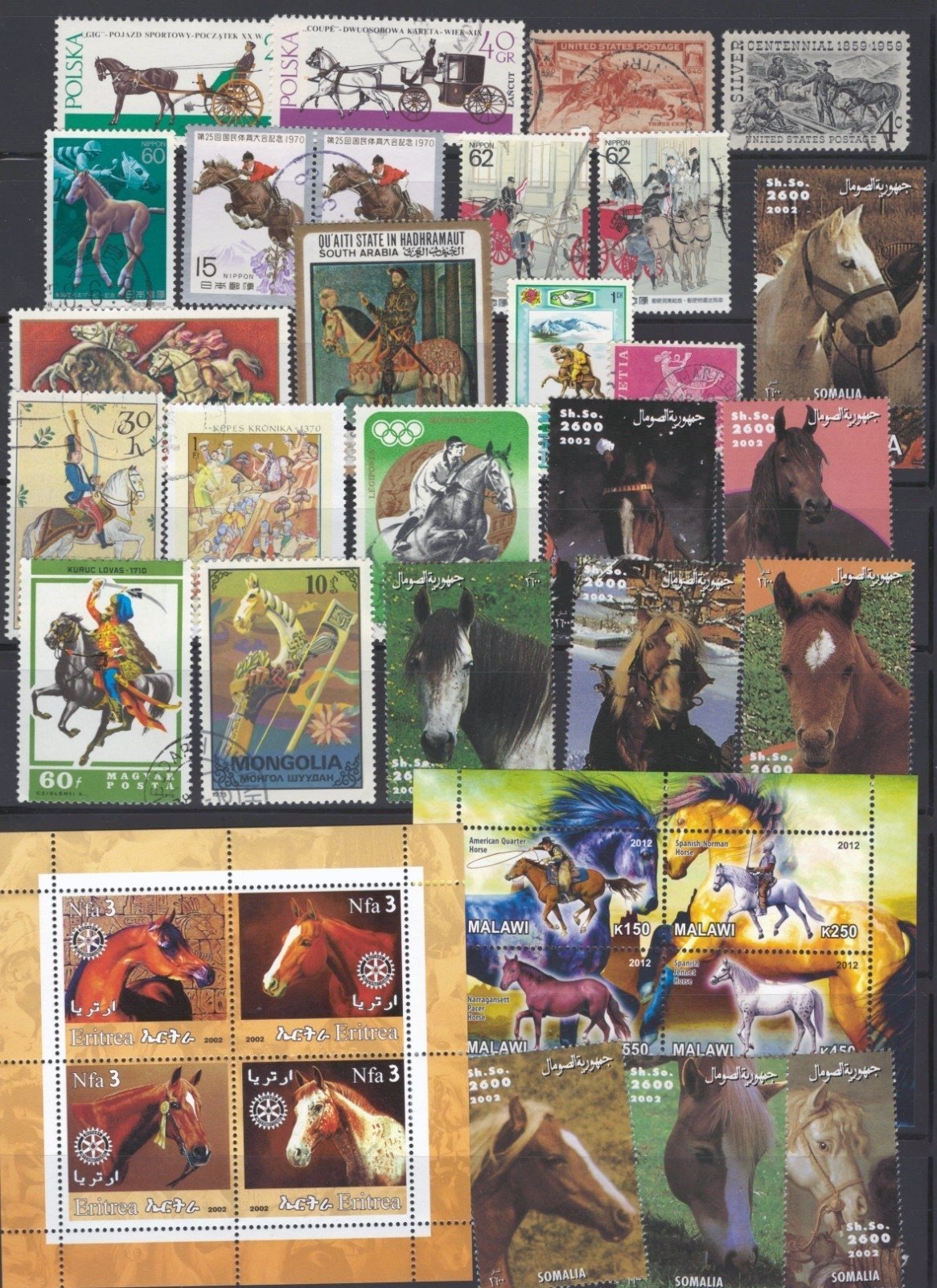 Horses Stamp Collection 4 Stock Pages Sets Singles 130 Stamps Mint/Used ZAYIX