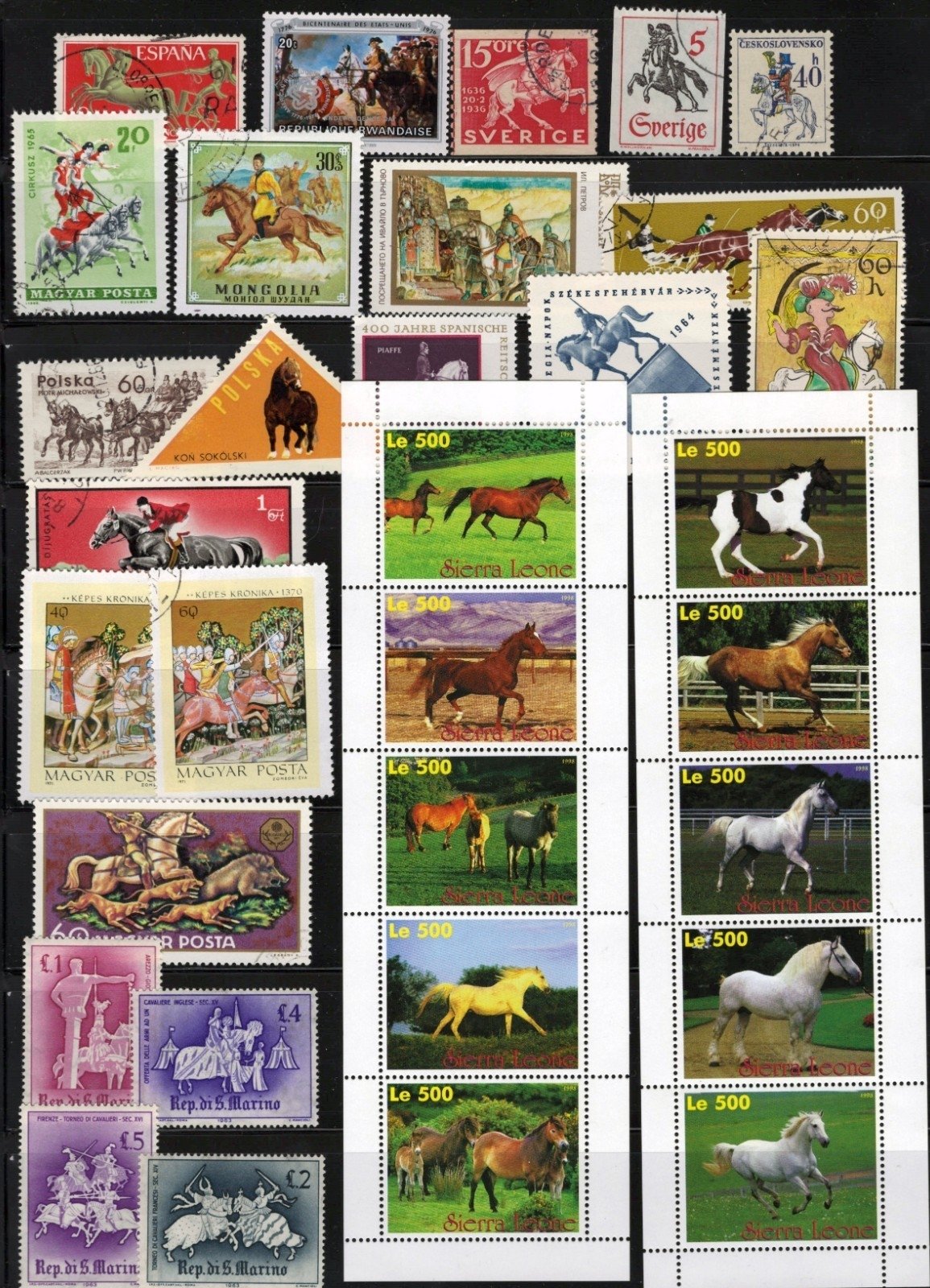 Horses Stamp Collection 4 Stock Pages Sets Singles 130 Stamps Mint/Used ZAYIX