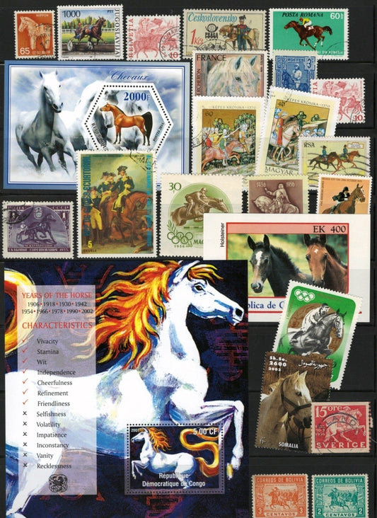 Horses Stamp Collection 4 Stock Pages Sets Singles 125 Stamps Mint/Used ZAYIX