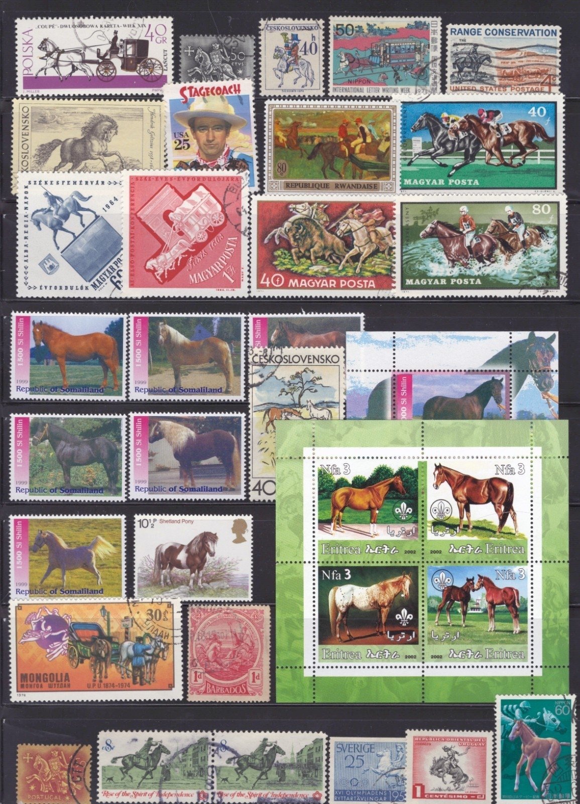 Horses Stamp Collection 4 Stock Pages Sets Singles 125 Stamps Mint/Used ZAYIX