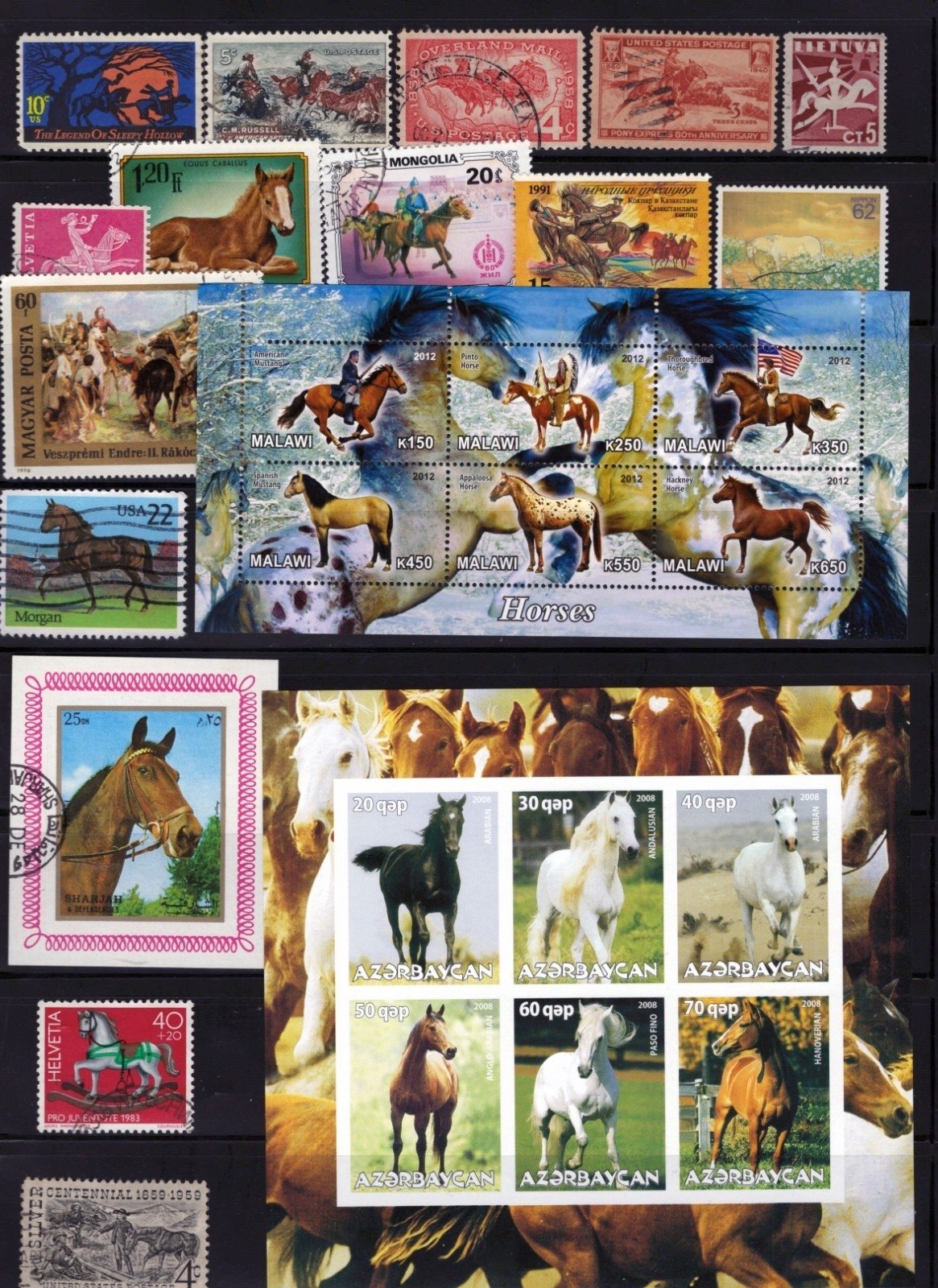Horses Stamp Collection 4 Stock Pages Sets Singles 125 Stamps Mint/Used ZAYIX